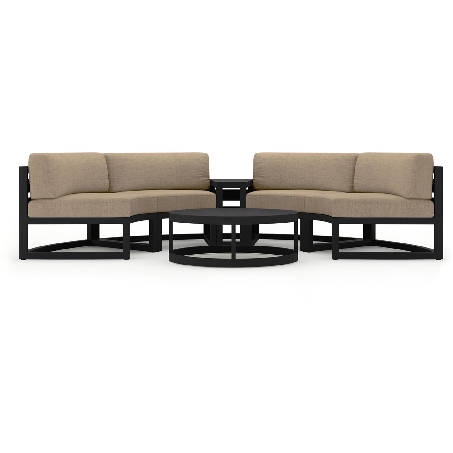Lakeview MSTYCV-BK-4CSEC-HB Misty Cove 4 Pc Aluminum Curve Sectional Set in Black w/Coffee Table & Heather Beige Cushions by Lakeview Outdoor Designs - Set - White Background thumbnail