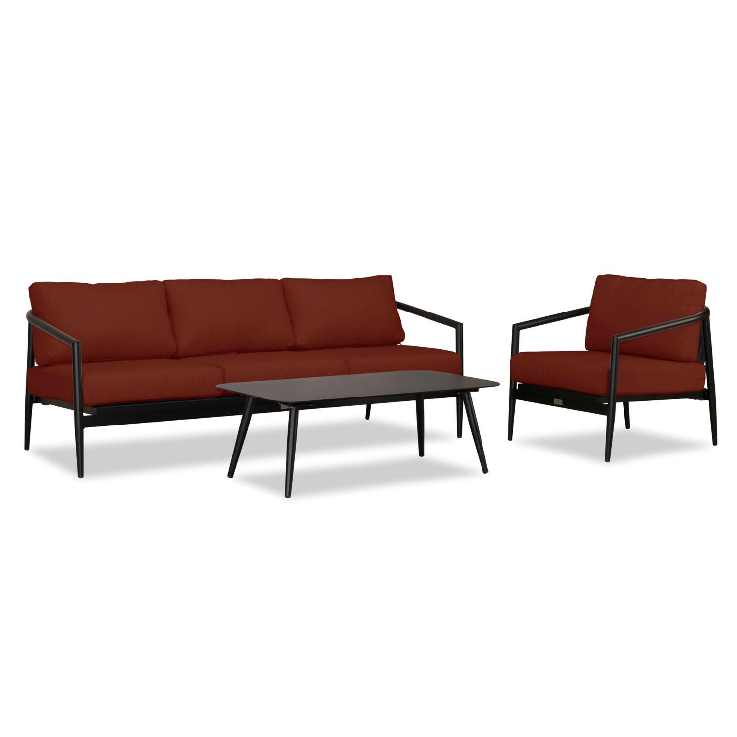 Lakeview Midnight Cove 3 Pc Aluminum Sofa Seating Set in Black/Carbon/Canvas Henna - Angled - White Background thumbnail