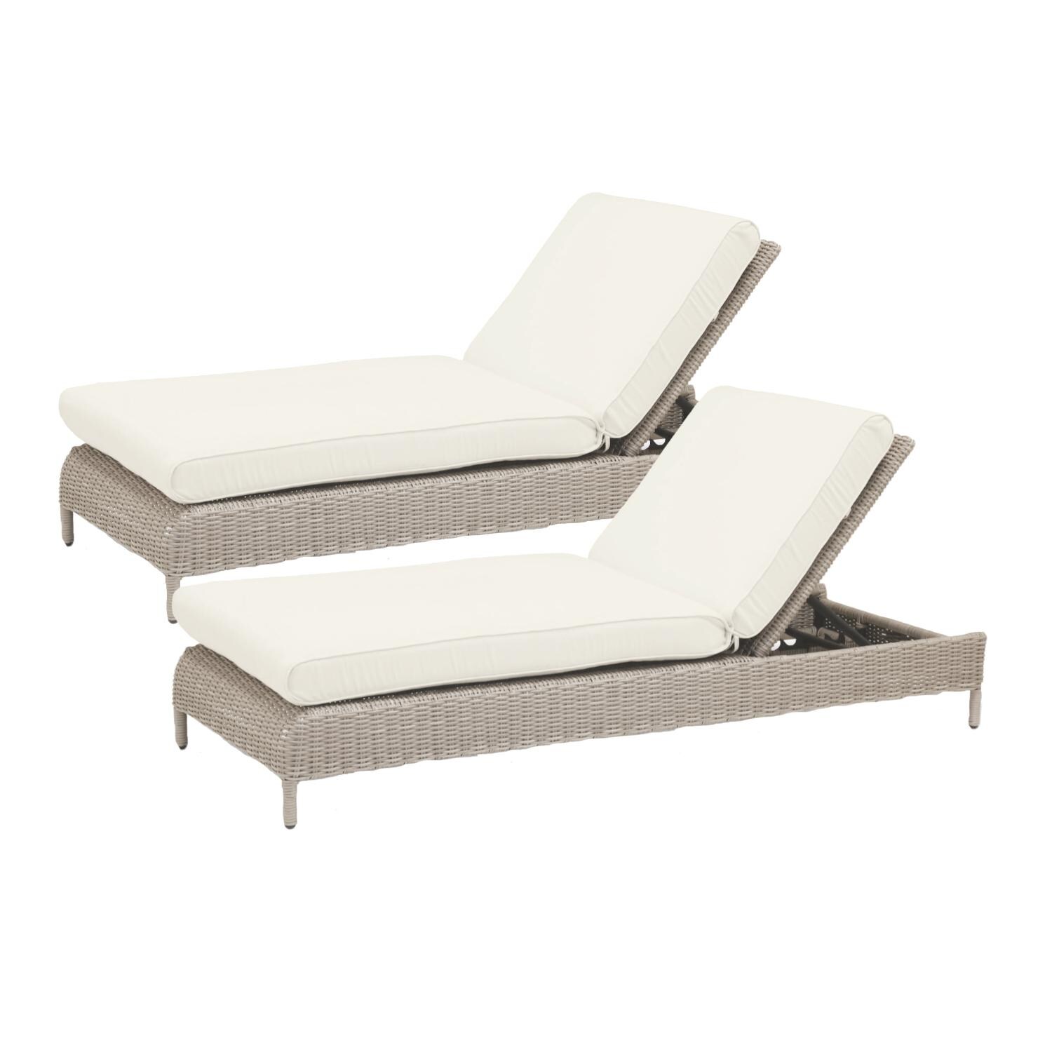 Manhattan 2 Pc Wicker Chaise Lounge Set in Dove Gray/Linen Canvas by Sunset West