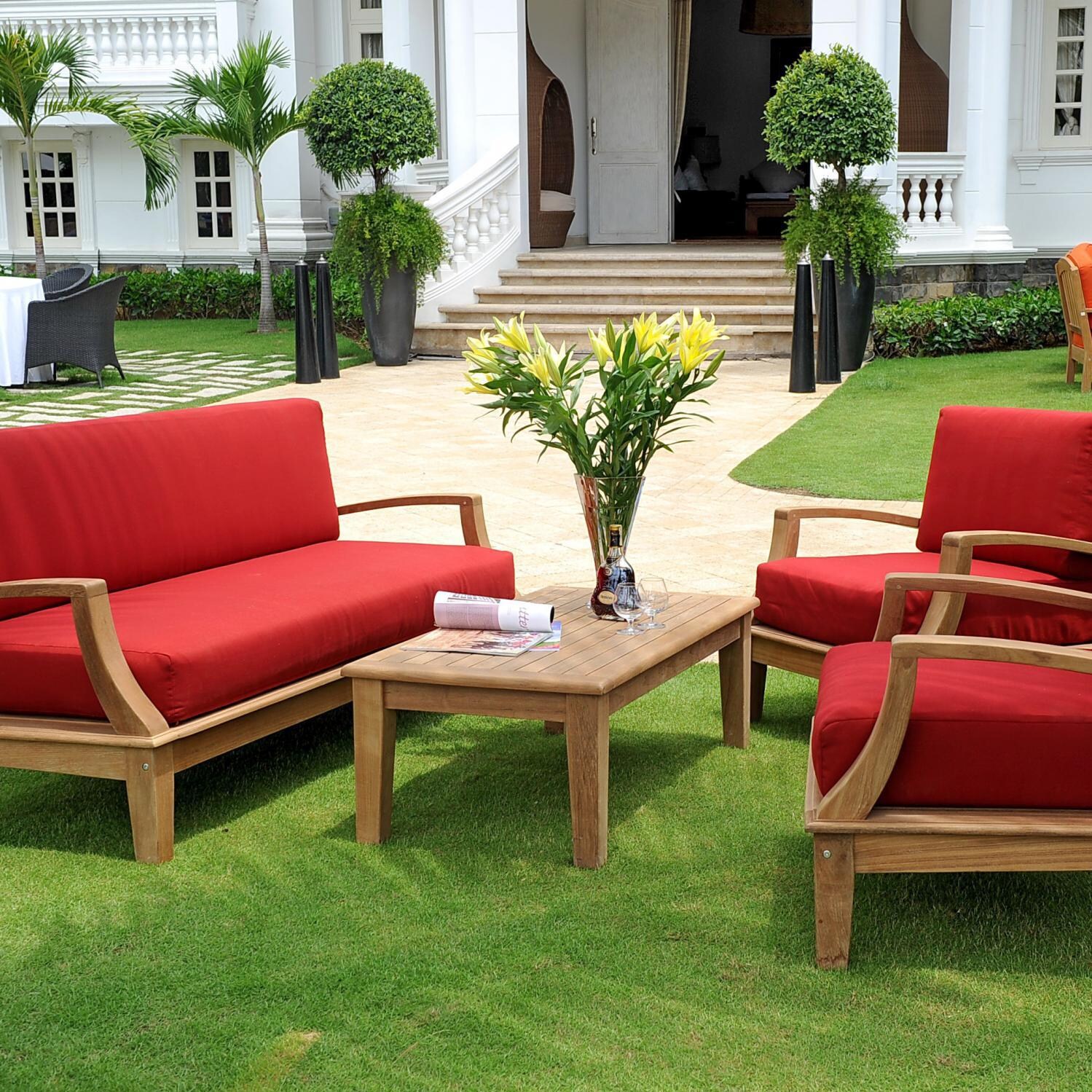 HiTeak Furniture Inland Teak 4Person Patio Deep Seating Set BBQGuys