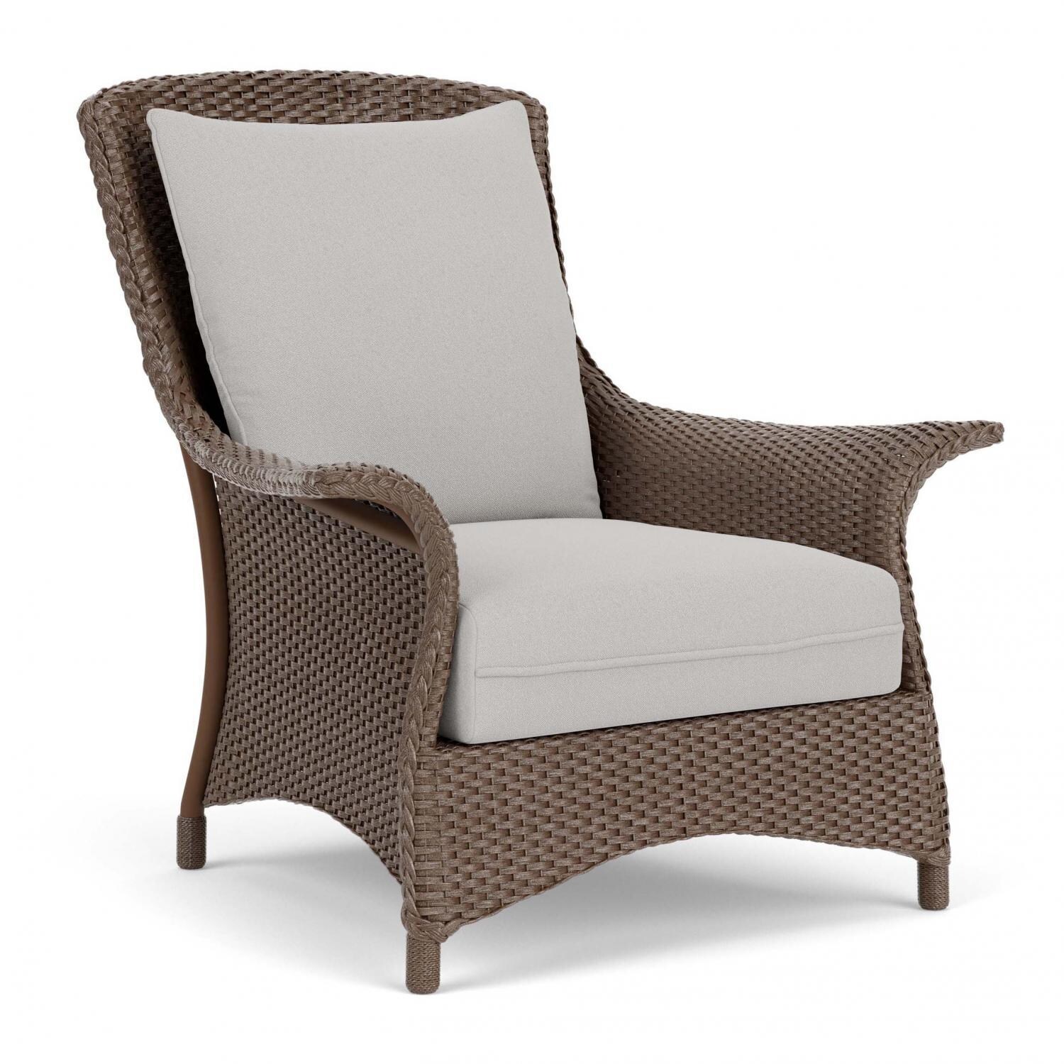 Lloyd Flanders Mandalay Lounge Chair in Bark Finish with Tundra Dove Fabric - Angled thumbnail