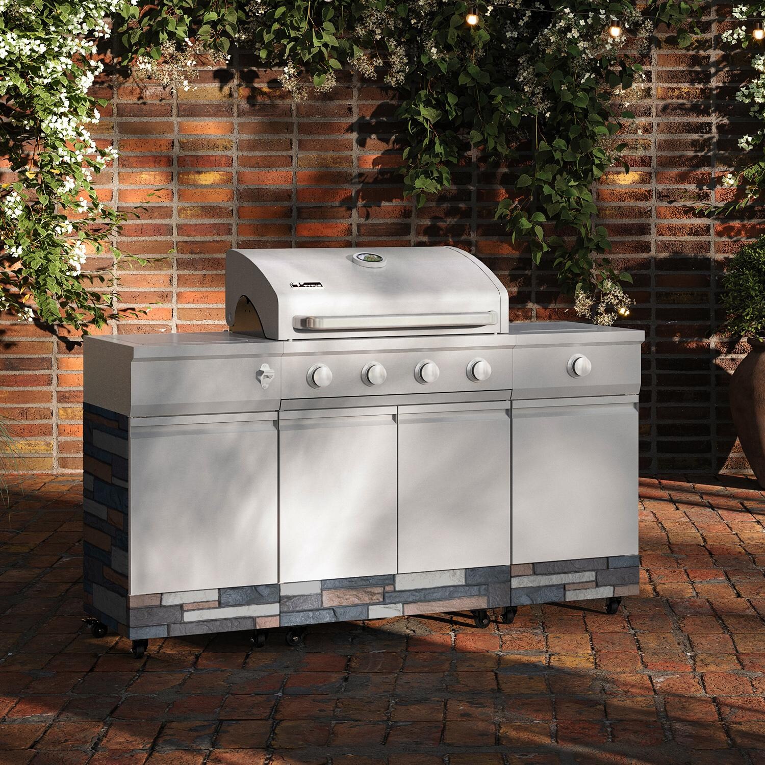TYTUS Fresno Series 4-Burner Stainless Steel + Ash Stone BBQ Island - TDT-021-0704 - On Patio - Lifestyle thumbnail