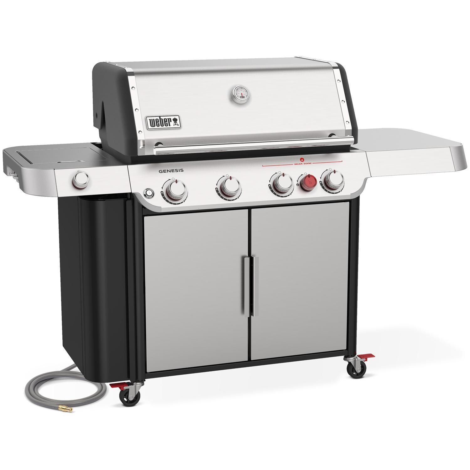 Weber GENESIS 38400001 S-435 Natural Gas Grill with Sear Burner & Side Burner - Stainless Steel - Left-Side Angled View - White Background thumbnail