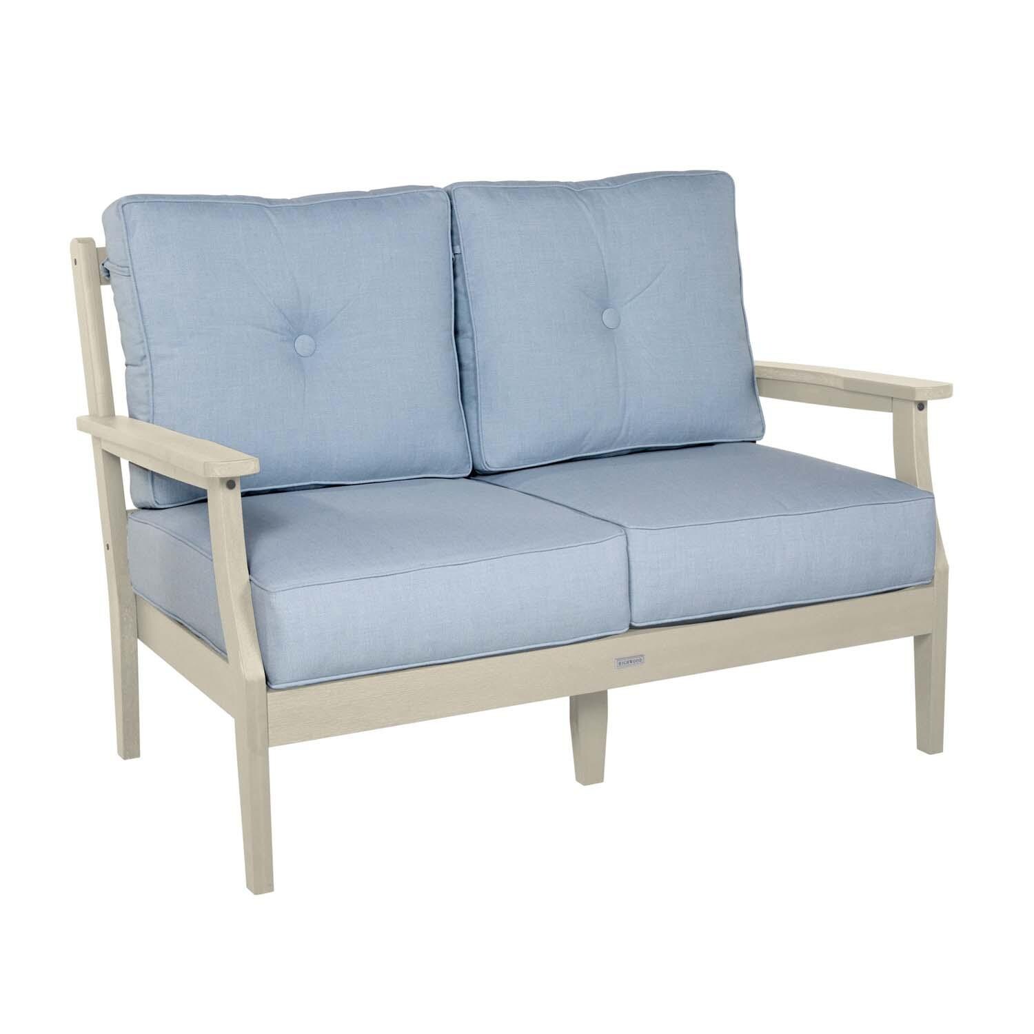 Blushing Bay 2 Person Recycled Plastic Loveseat in Bliss Dew/Whitewash by Lakeview Outdoor Designs - Left Angled - White Background thumbnail