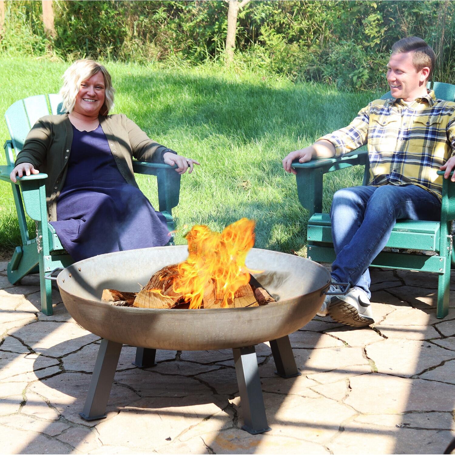 Ultimate Patio Rustic 34 Inch Round Cast Iron Wood-Burning Fire Pit in Dark Gray - Backyard Gathering - Lifestyle thumbnail