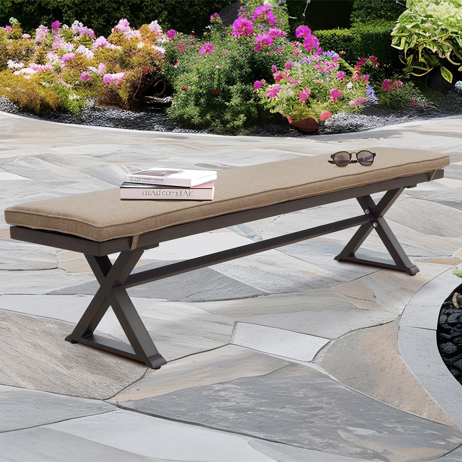 Brooklyn 79 Inch Aluminum Backless Bench in Multi Brown/Sesame by Darlee