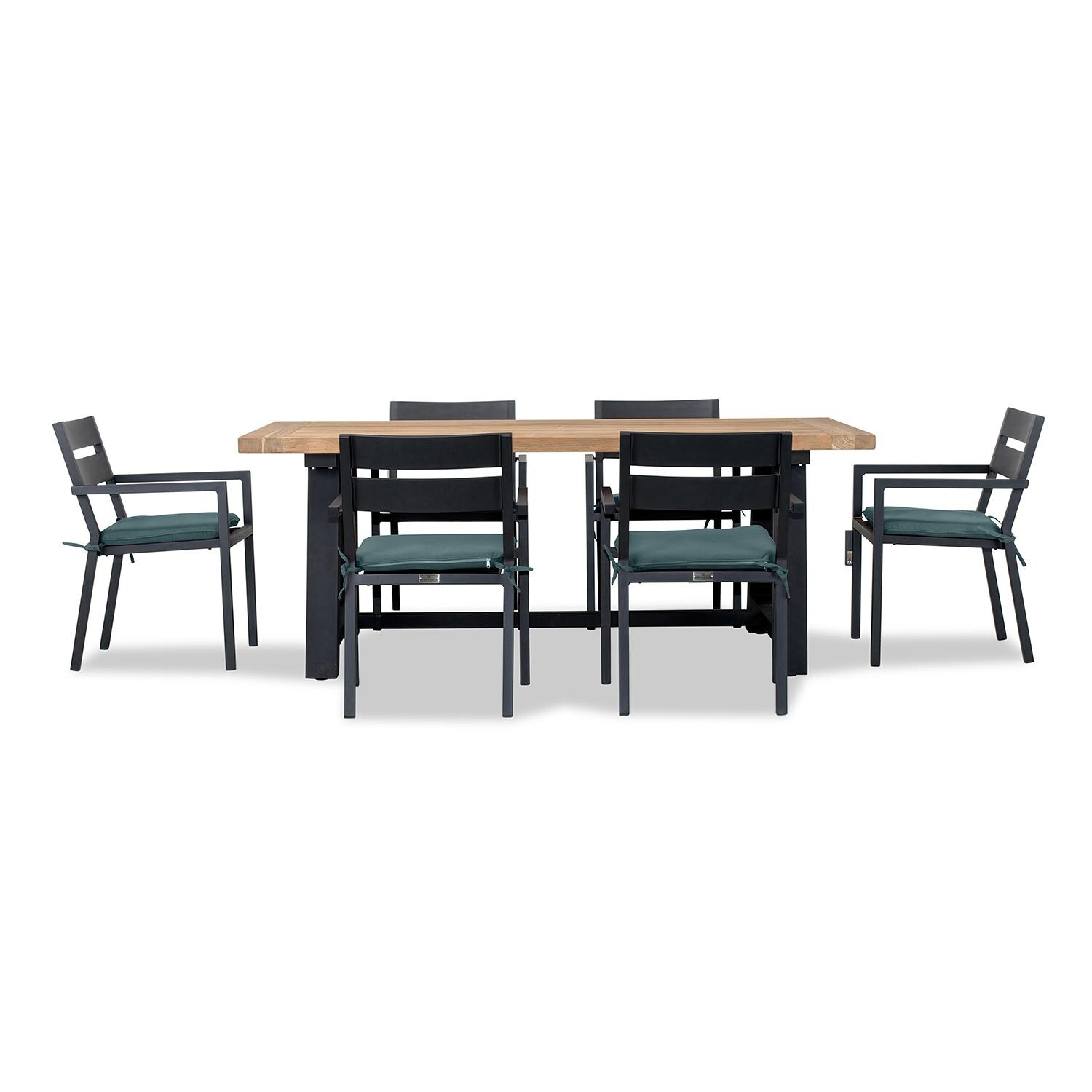 Calm Bay Mill 7 Pc Reclaimed Teak Dining Set in Black/Cast Lagoon by Lakeview - White Background 3 thumbnail