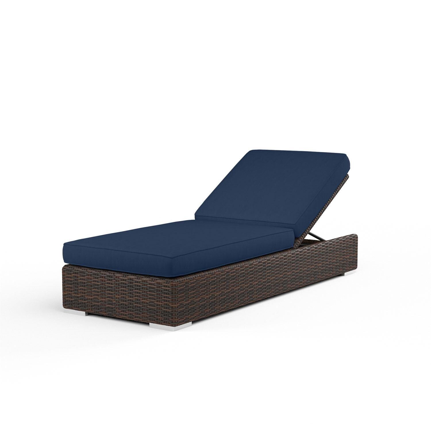 Montecito Wicker Patio Adjustable Chaise Lounge in Spectrum Indigo w/ Self Welt By Sunset West - Display - White Background thumbnail