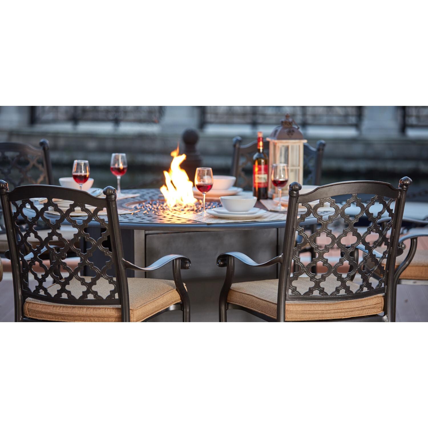 Darlee 201650-7PC-60GHD Madison Cast Aluminum 60 Inch Round Counter Height Fire Pit Dining Table - Lifestyle thumbnail