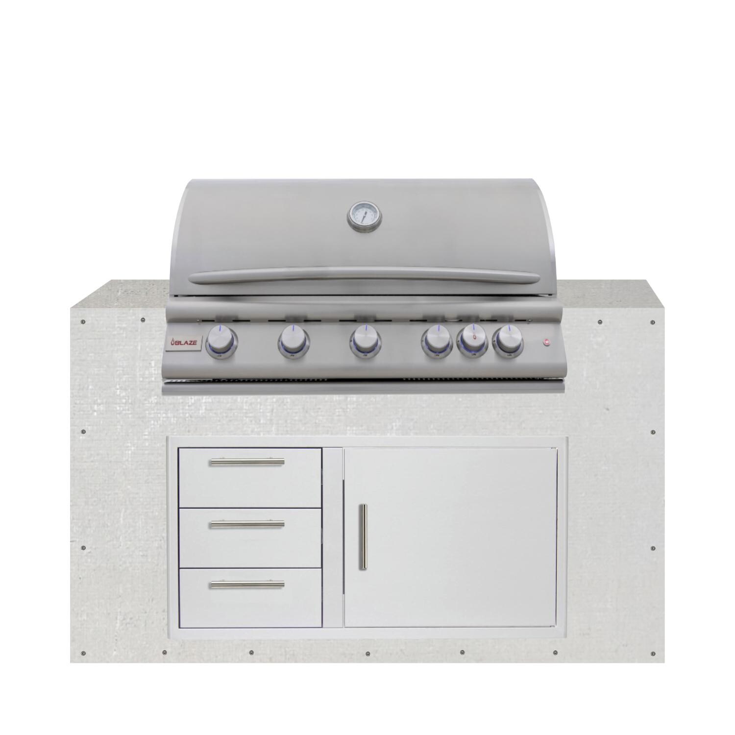 BBQGuys Signature 60-in Ready for Finish Outdoor Kitchen Module w/ Blaze LTE 40-in Natural Gas Grill & Triple Drawer & Door Combo - Module - White Background thumbnail