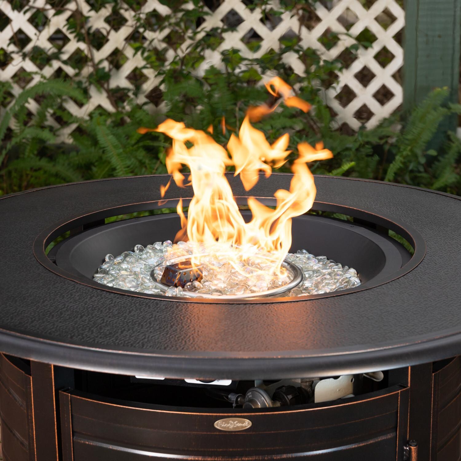 Ultimate Patio SC62755 Haven Bay 42-Inch Round Aluminum Propane Fire Pit Table - Up Close thumbnail