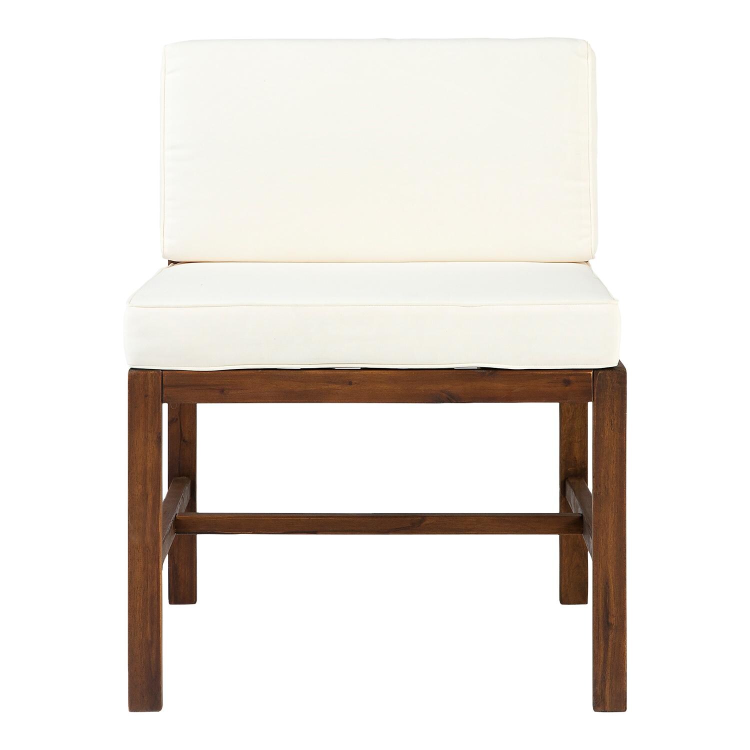 Walker Edison Sanibel Acacia Patio Armless Sectional Club Chair W/ Cream Cushions - Dark Brown image