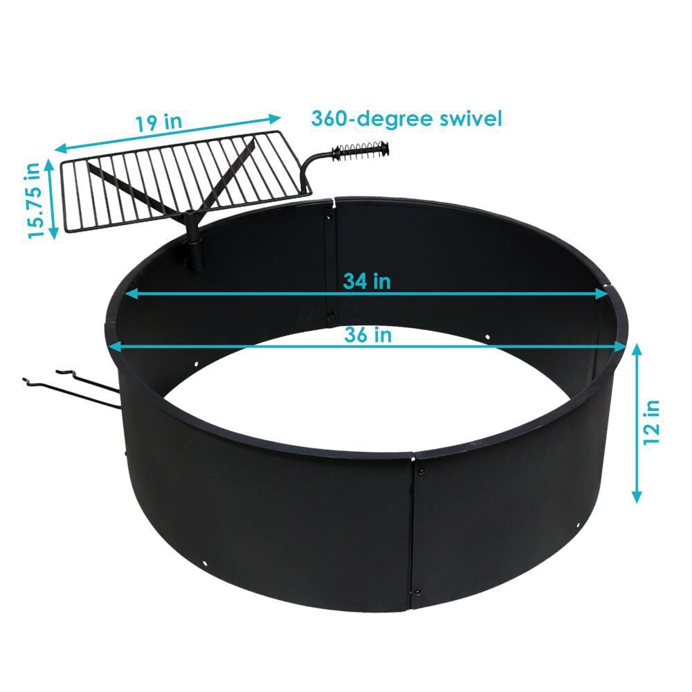 Ultimate Patio 36-Inch Steel Campfire Ring w/ Rotating Cooking Grate - Dimensions thumbnail