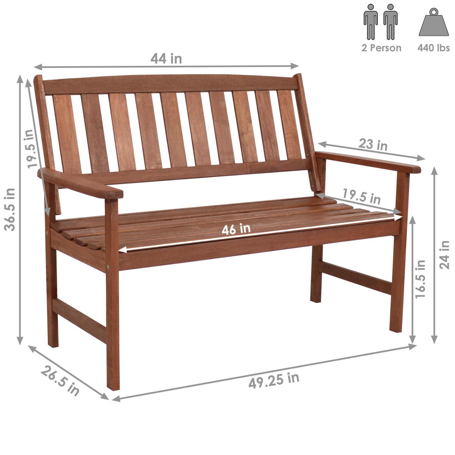 Ultimate Patio 49-Inch Meranti Wood 2-Seat Bench W/ Teak Oil Finish - Dimensions thumbnail