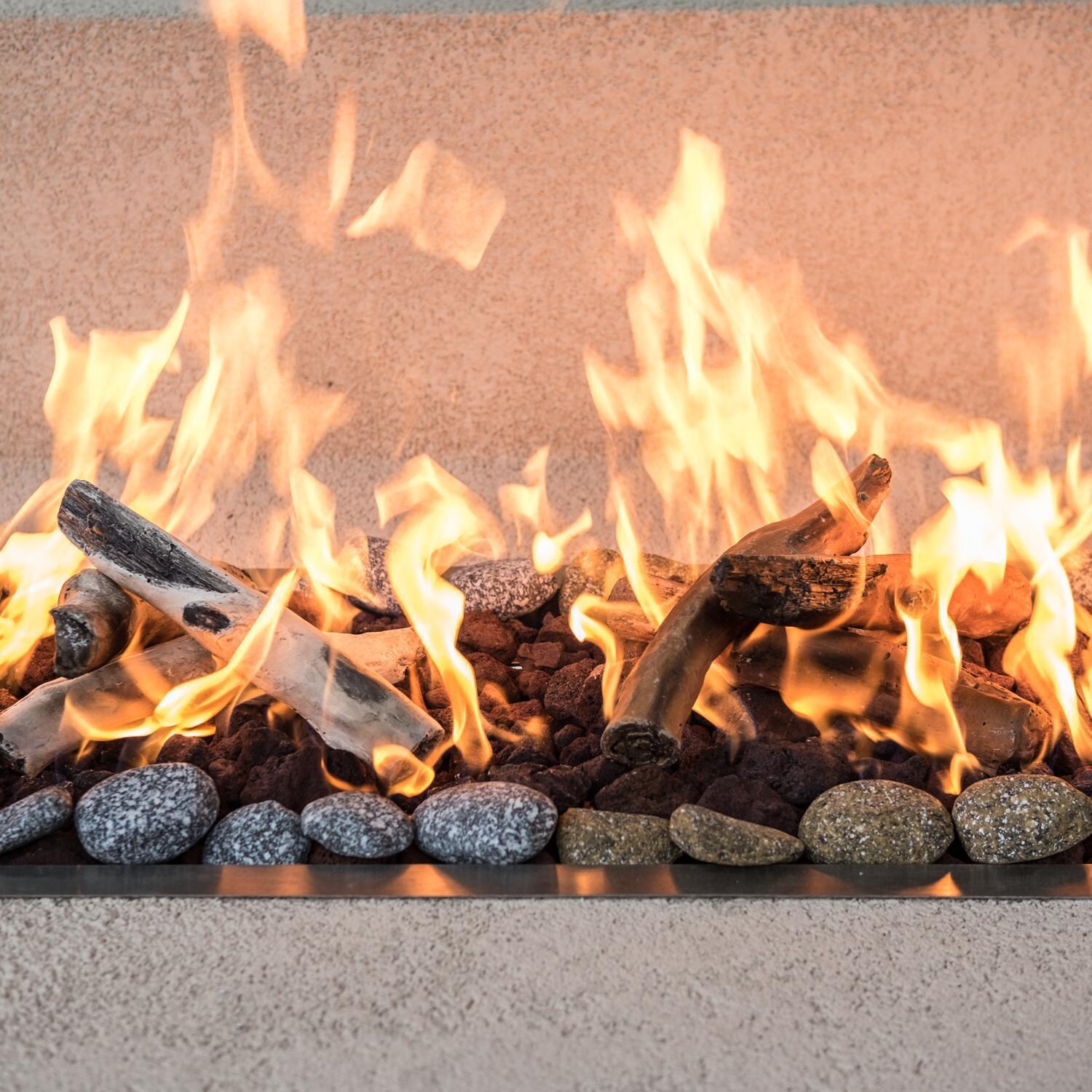 BBQGuys Signature Series - BQ2 - Red Lava Rock - Closeup With Mixed Media Lit thumbnail