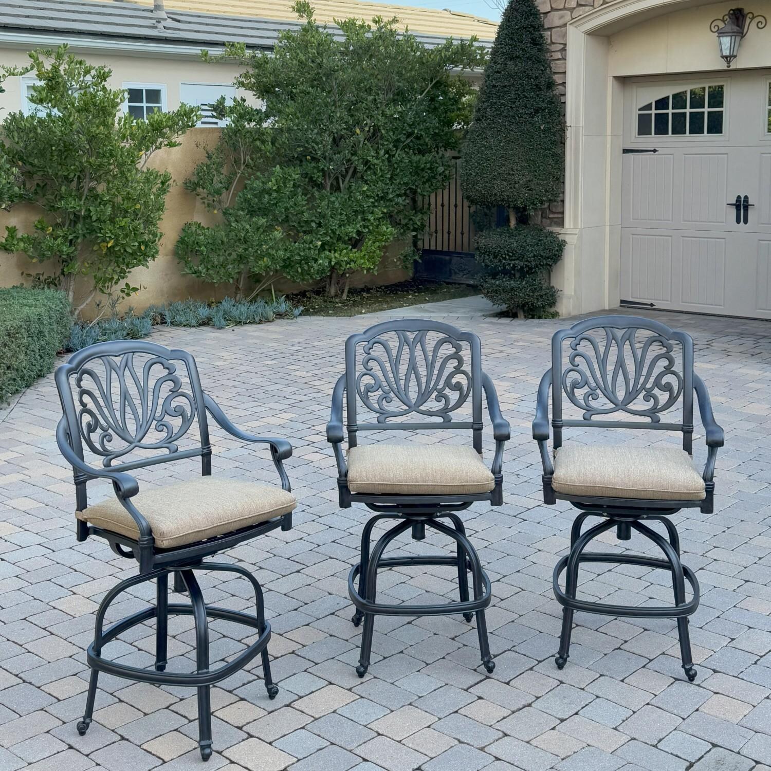 Elisabeth 3 Pc Cast Aluminum Counter Height Bar Stool Set in Antique Bronze/Sesame by Darlee