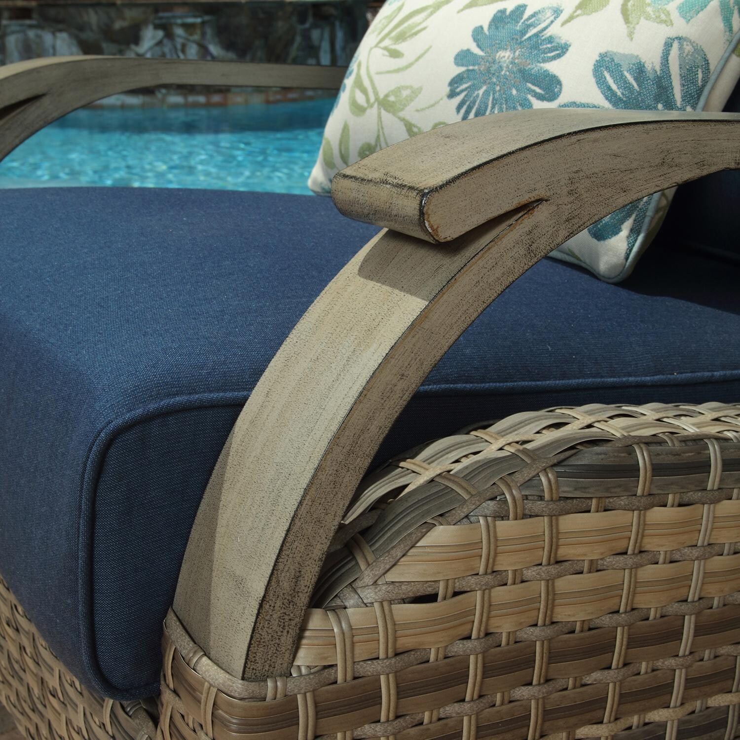 Lakeview Outdoor Designs Rosalie Bay 5 Piece Wicker & Aluminum Patio Conversation Set - Swivel Rocker Patio Club Chair Armrest Detail thumbnail