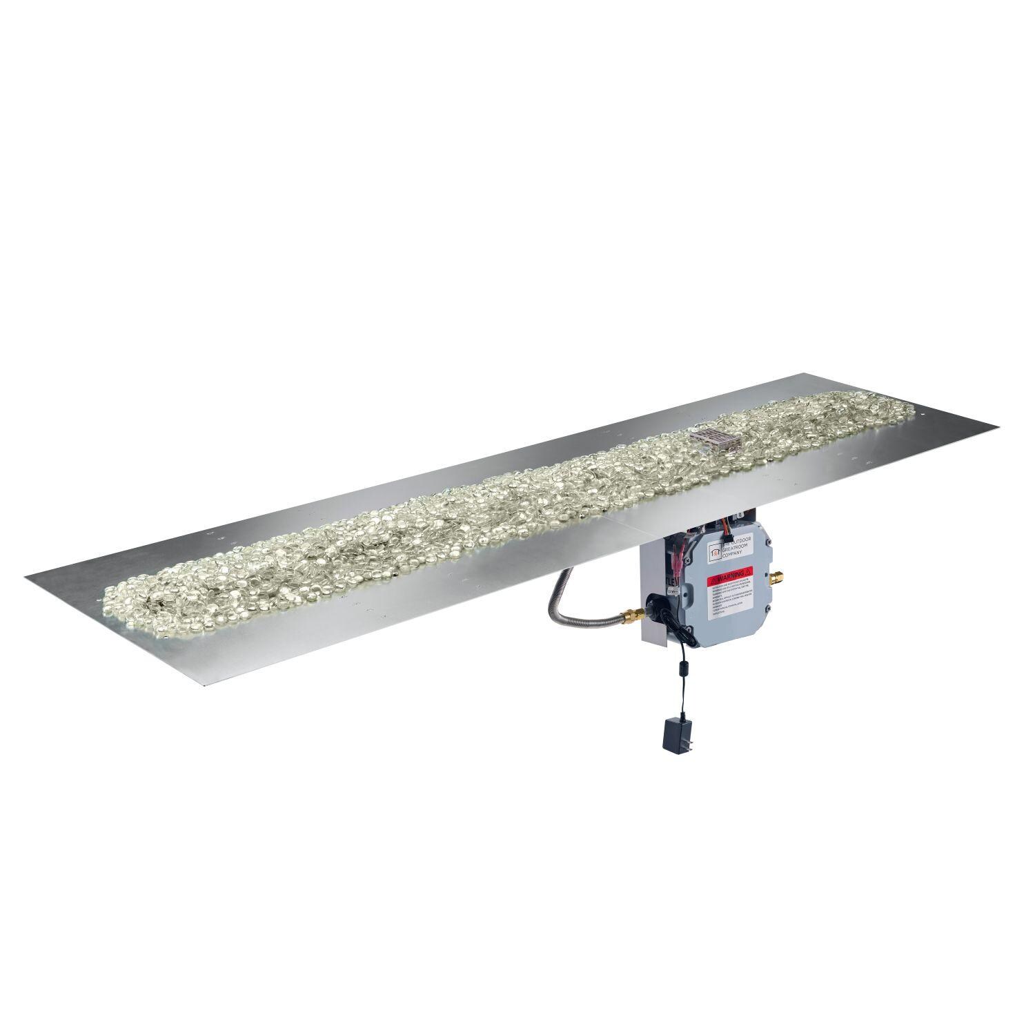 The Outdoor GreatRoom Company BP2496DSILP-B Crystal Fire Plus 96-in Linear Electronic Ignition Propane Gas Fire Pit Burner Plate - Crystals Added - White Background thumbnail