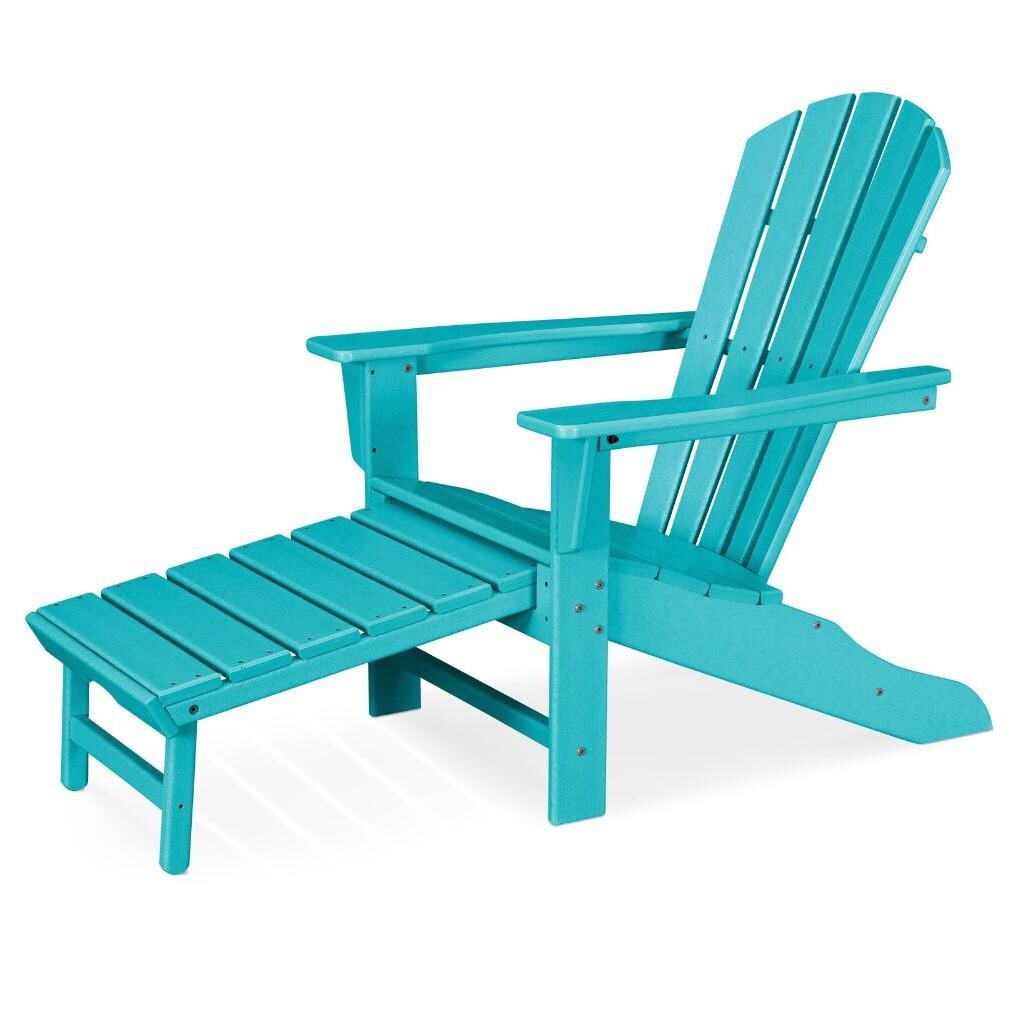 Palm Coast Recycled Plastic Wood Patio Adirondack Chair W/ Hideaway Ottoman By POLYWOOD - Aruba