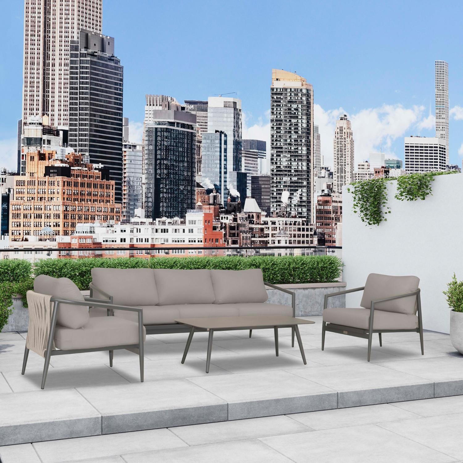 Lakeview Midnight Cove 4 Pc Aluminum Sofa Seating Set in Slate/Pebble Gray/Canvas Charcoal - Angled - Lifestyle thumbnail