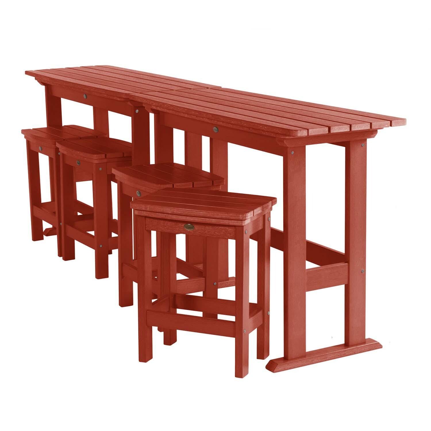 Hart Lane 6 Pc Recycled Plastic Counter Height Dining Set in Rustic Red By Lakeview - Tables Against Railing - White Background thumbnail