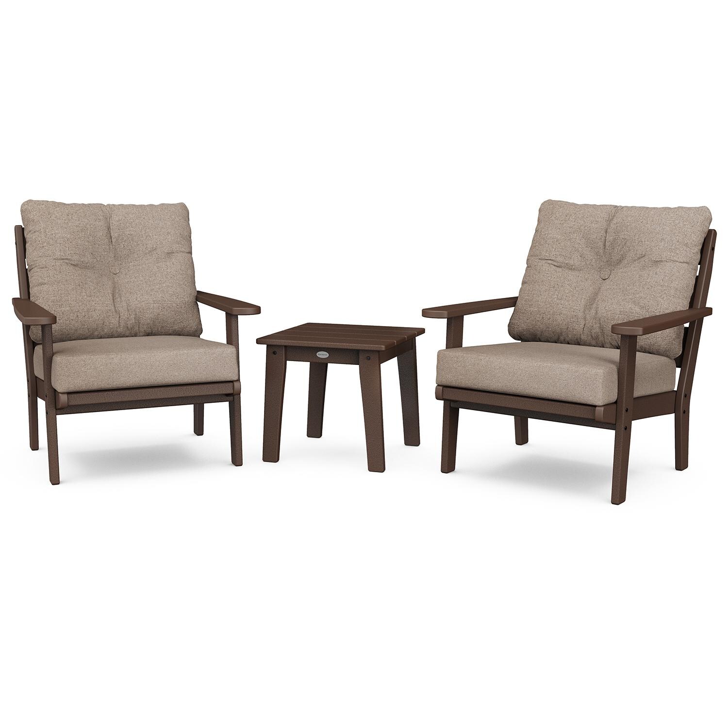 Lakeside 3 Pc Recycled Plastic Seating Set in Mahogany/Spiced Burlap by POLYWOOD