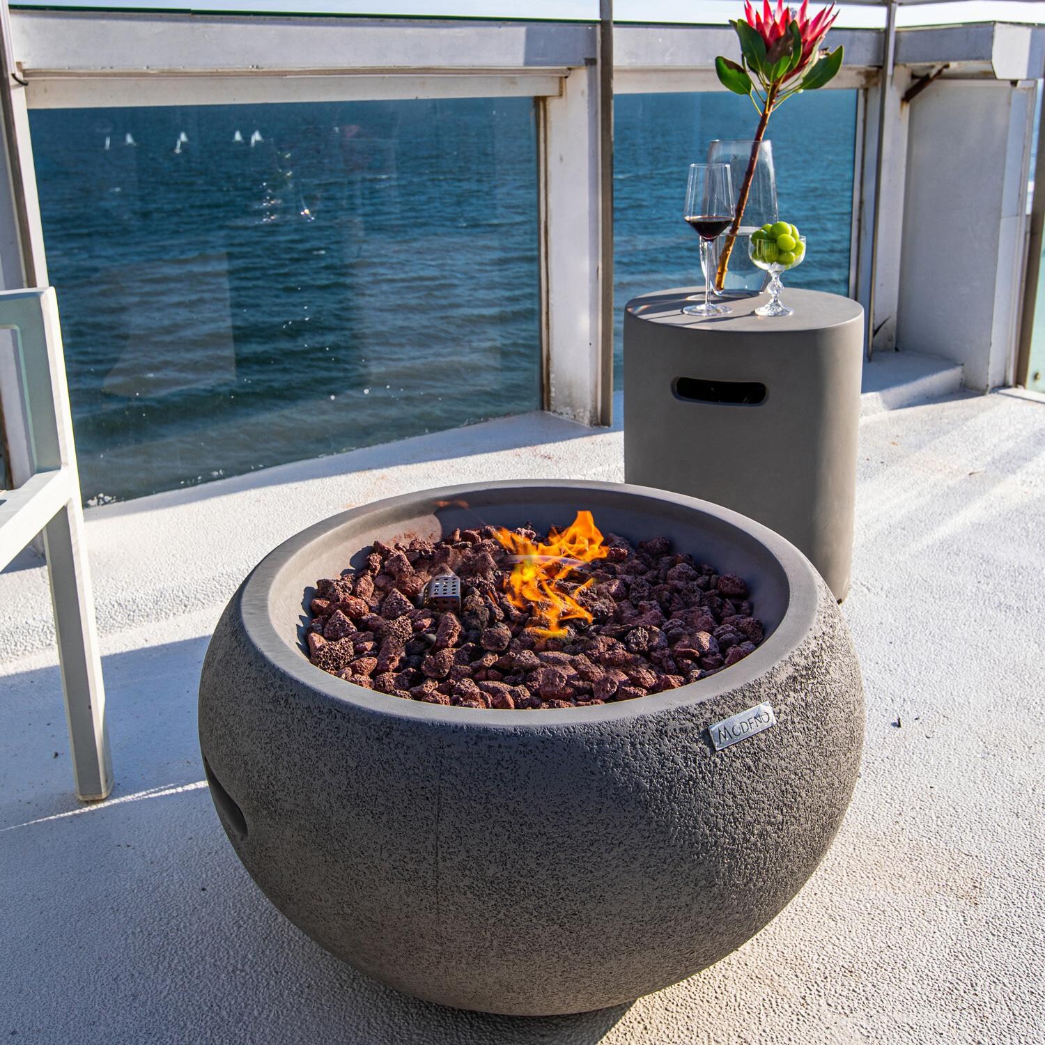 Modeno Newbridge 27 Inch Round GFRC Propane Fire Bowl in Gray by Elementi