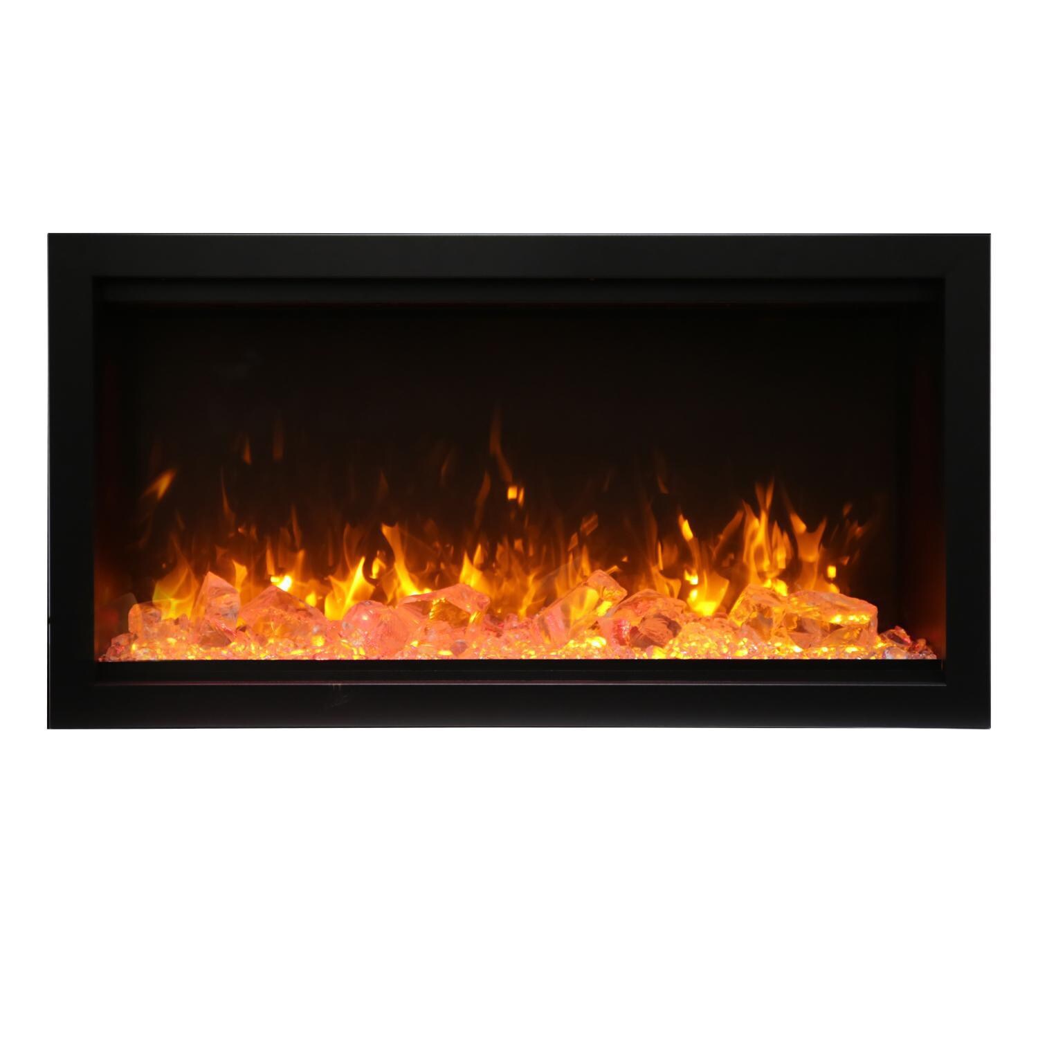 Amantii Symmetry Series Extra Tall Built-In 34-Inch Electric Fireplace with Black Steel Surround - Indoor/Outdoor - SYM-34-XT - Yellow Flame thumbnail