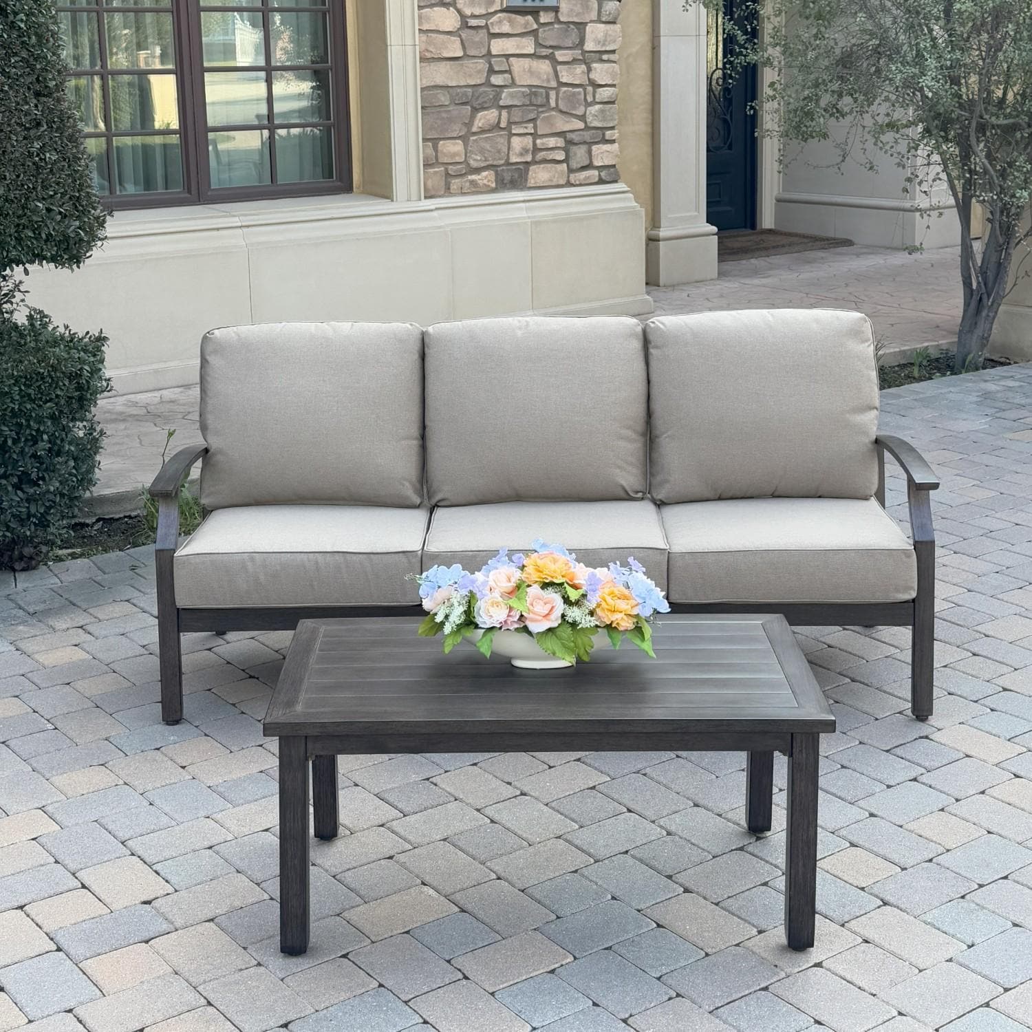 Atlantis 2 Pc Aluminum Seating Set in Walnut/Beige by Darlee