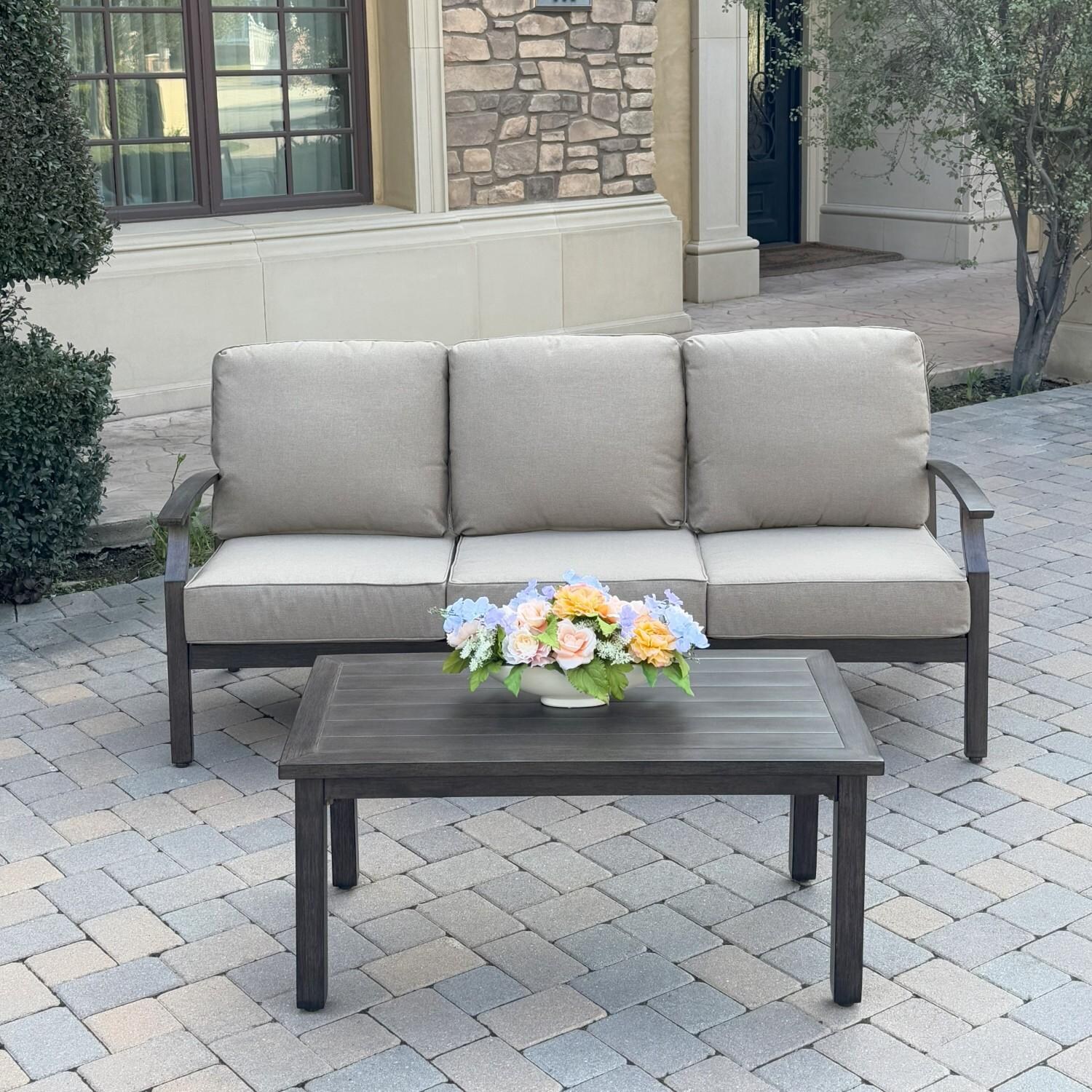 Atlantis 2 Pc Aluminum Seating Set in Walnut/Beige by Darlee