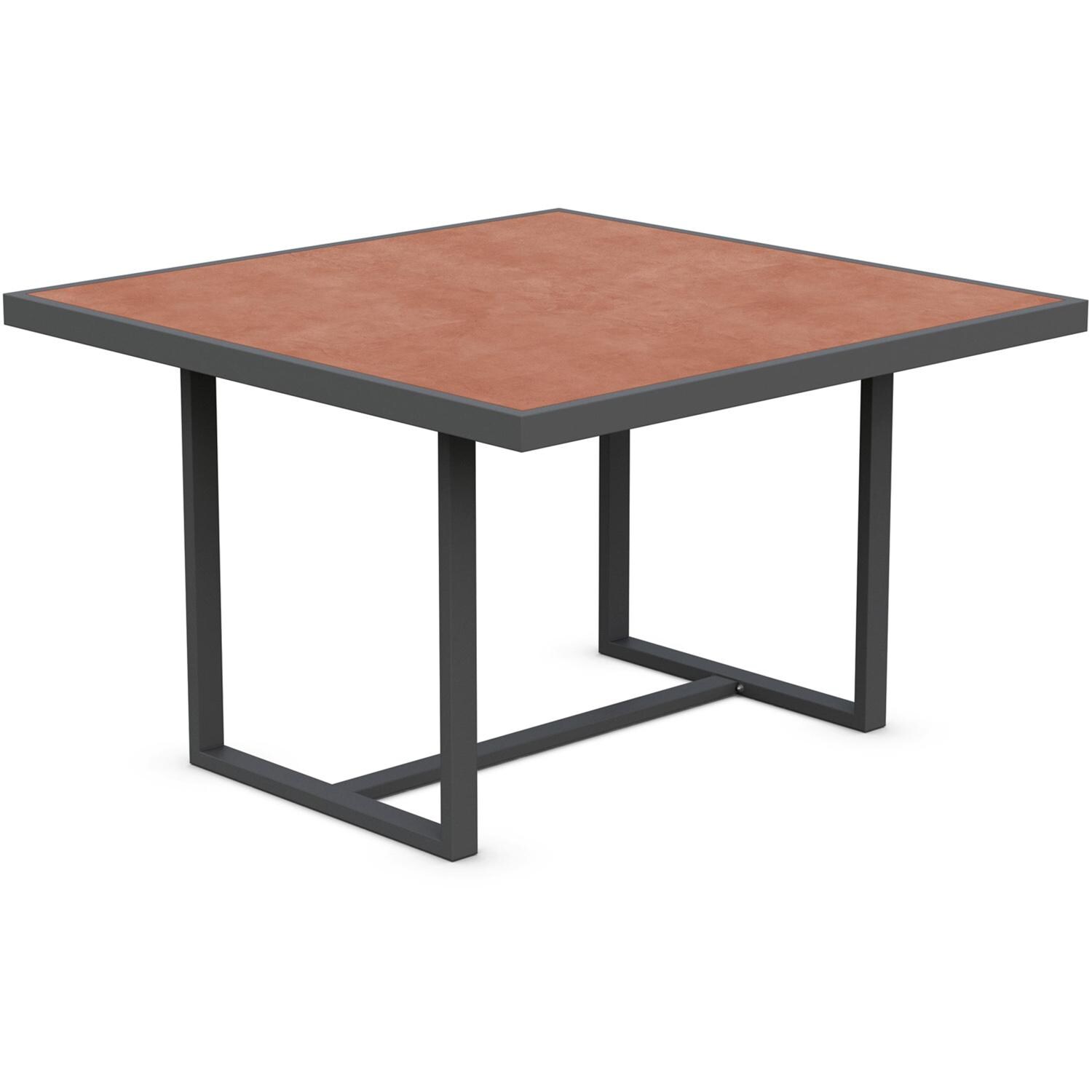 Azzurro Living Pavia 48 Inch Charcoal Aluminum Dining Table W/ Umber Dekton Top - Angled - White Background thumbnail