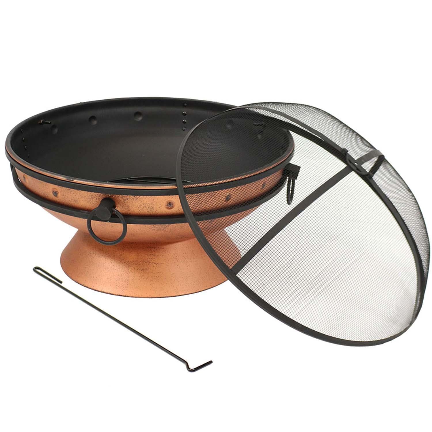 Cauldron 31-in Round Steel Wood-Burning Fire Pit in Copper by Ultimate Patio - Lid Off - White Background thumbnail