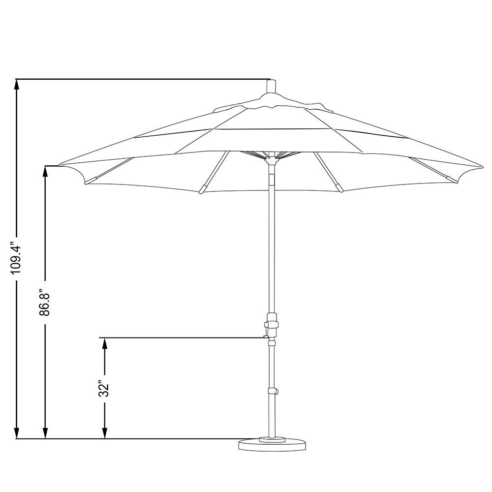 California Umbrella 11 Ft Octagonal Aluminum Collar Tilt Patio Umbrella W/ Crank Lift & Fiberglass Ribs - Line Drawing thumbnail