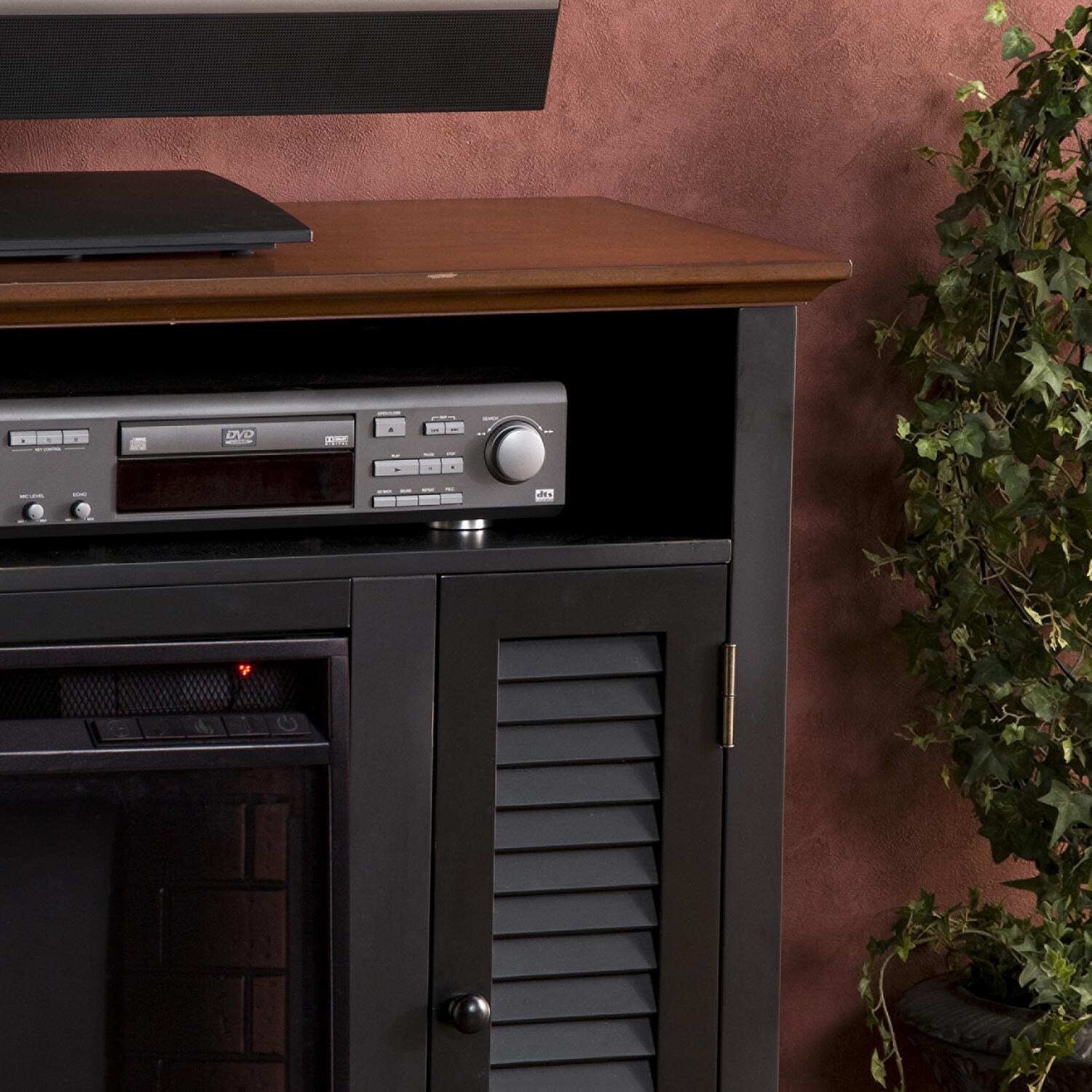 Southern Enterprises Antebellum 48-Inch Electric Fireplace Media Console - Black/Walnut - Detail thumbnail