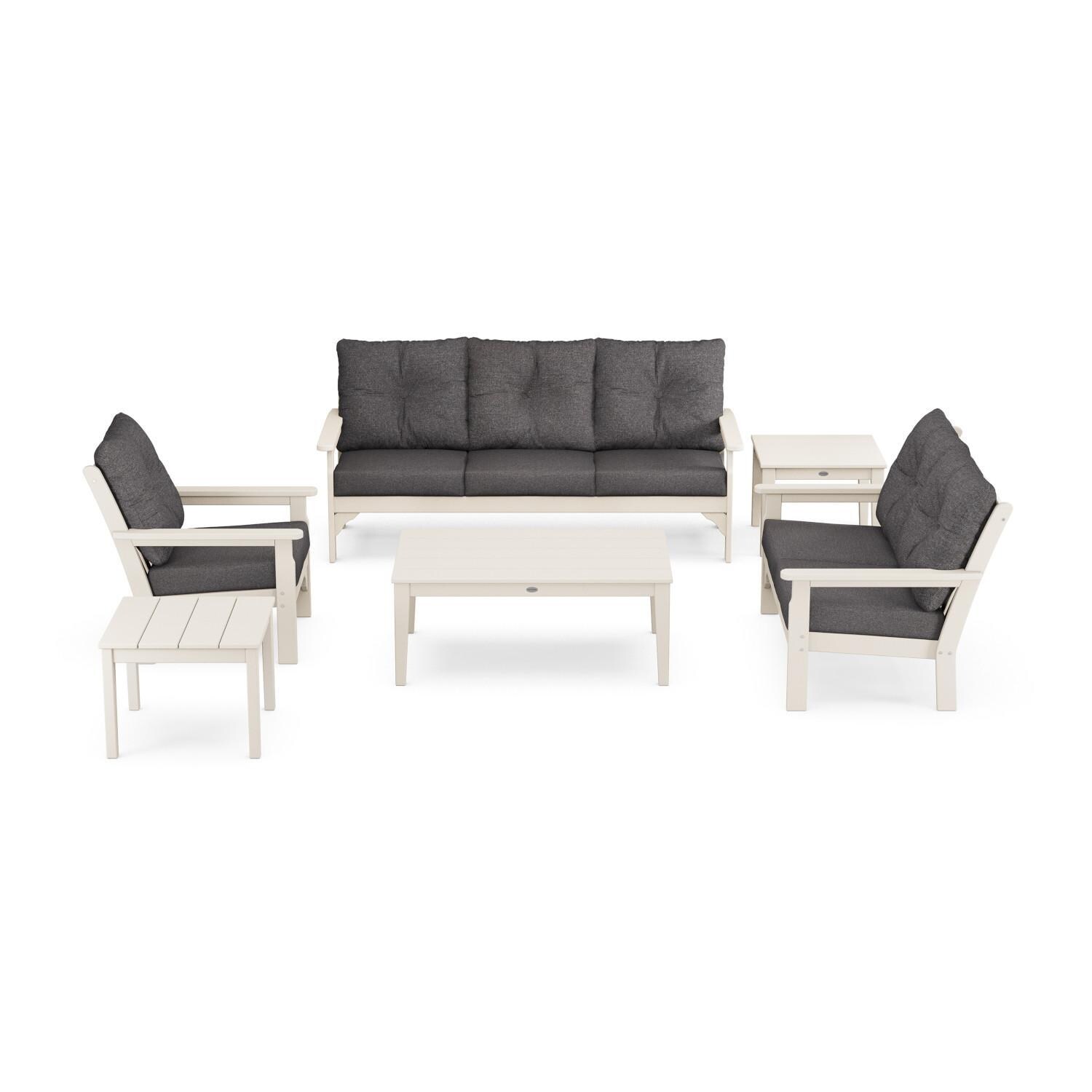Vineyard 6 Pc Recycled Plastic Seating Set in Sand/Ash Charcoal by POLYWOOD