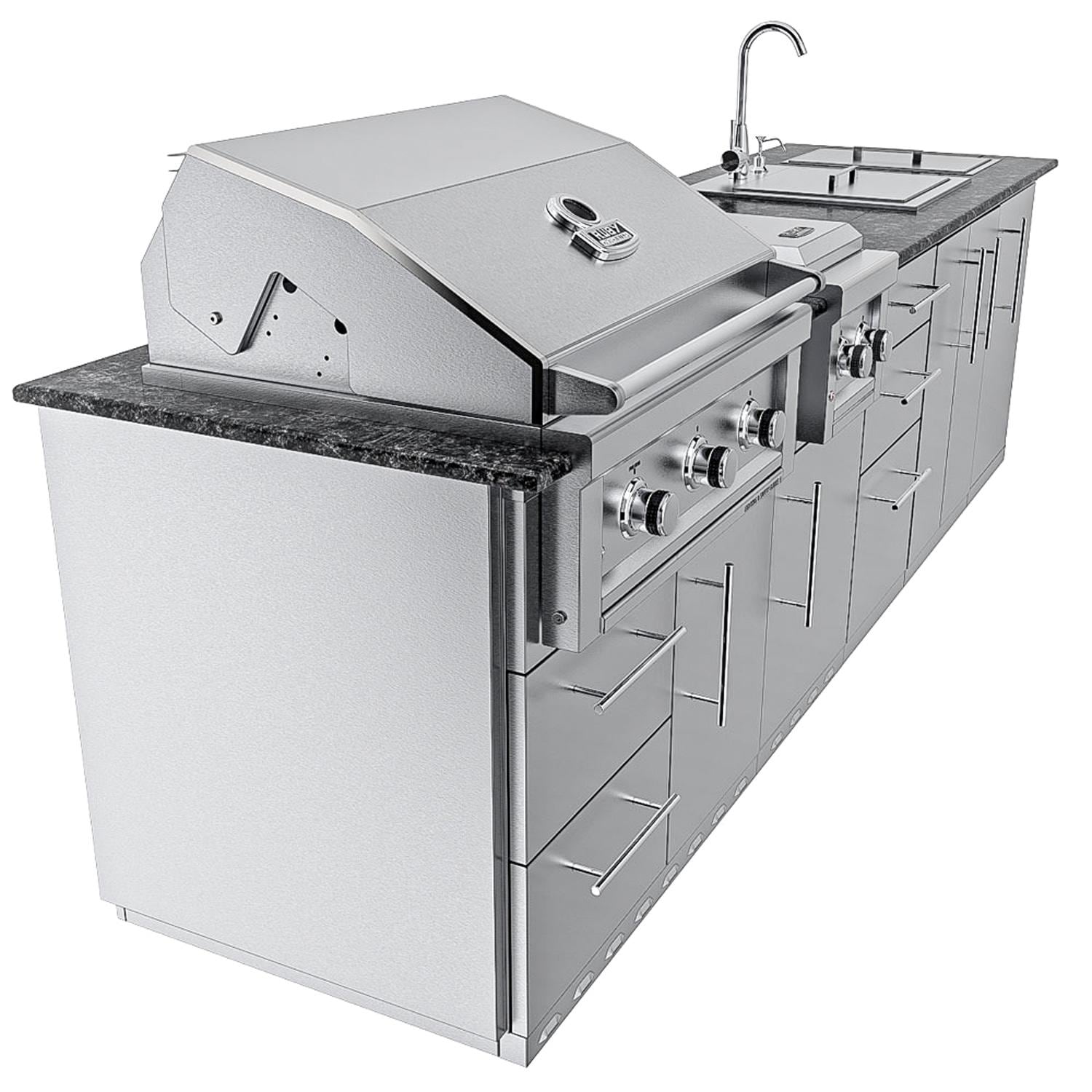 Sunstone Grills SCPMAGNOLIA10-NG Magnolia 10 Ft Outdoor Kitchen Island w/ Natural Gas Grill & Side Burner, Sink, Door & Drawer - Left Side - White Background thumbnail