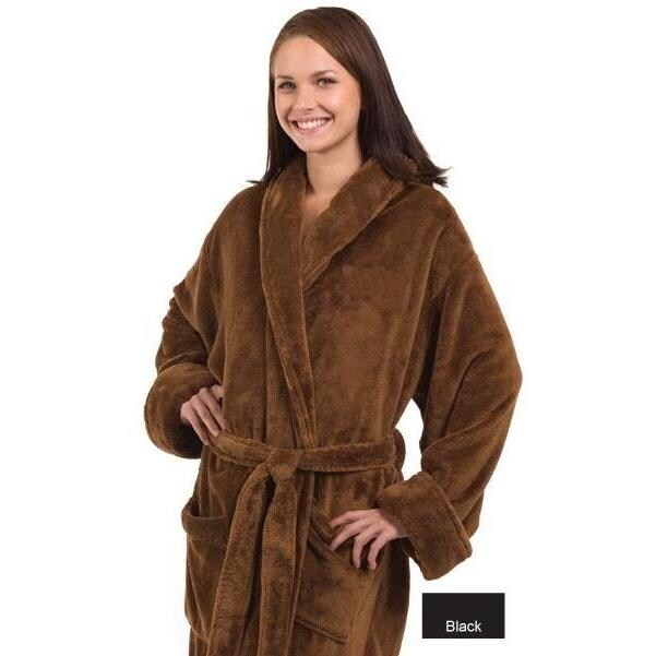 Terry Town Tahoe Micro Fleece Shawl Collar Robe One Size Fits Most - Black