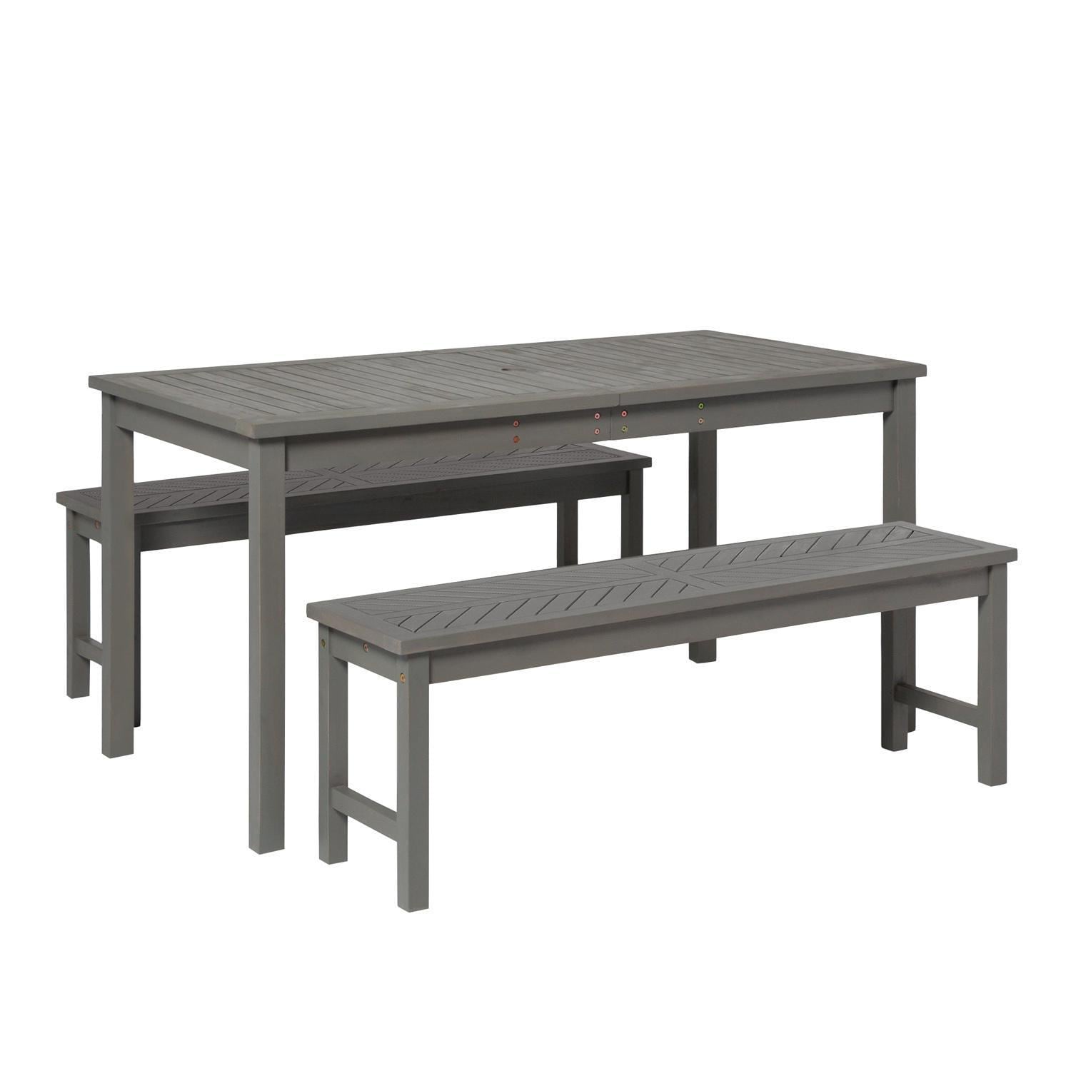 Ultimate Patio Wishlake 3 Piece Acacia Patio Dining Set W/ 60 X 32 Inch Rectangular Table - Gray Wash - Angled View thumbnail