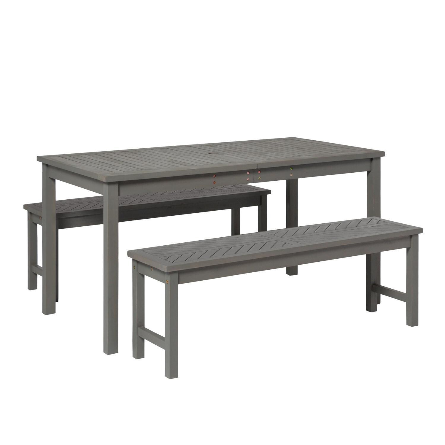 Ultimate Patio Wishlake 3 Piece Acacia Patio Dining Set W/ 60 X 32 Inch Rectangular Table - Gray Wash - Angled View thumbnail