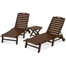 Nautical 3 Piece Mahogany Recycled Plastic Wood Patio Chaise Lounge Set By POLYWOOD
