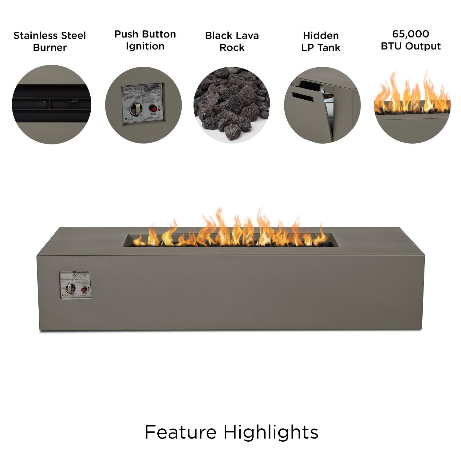 Covewood 72-in Rectangular Aluminum Propane Fire Pit Table in Cloud Gray by BBQGuys Signature - Features - Detail thumbnail