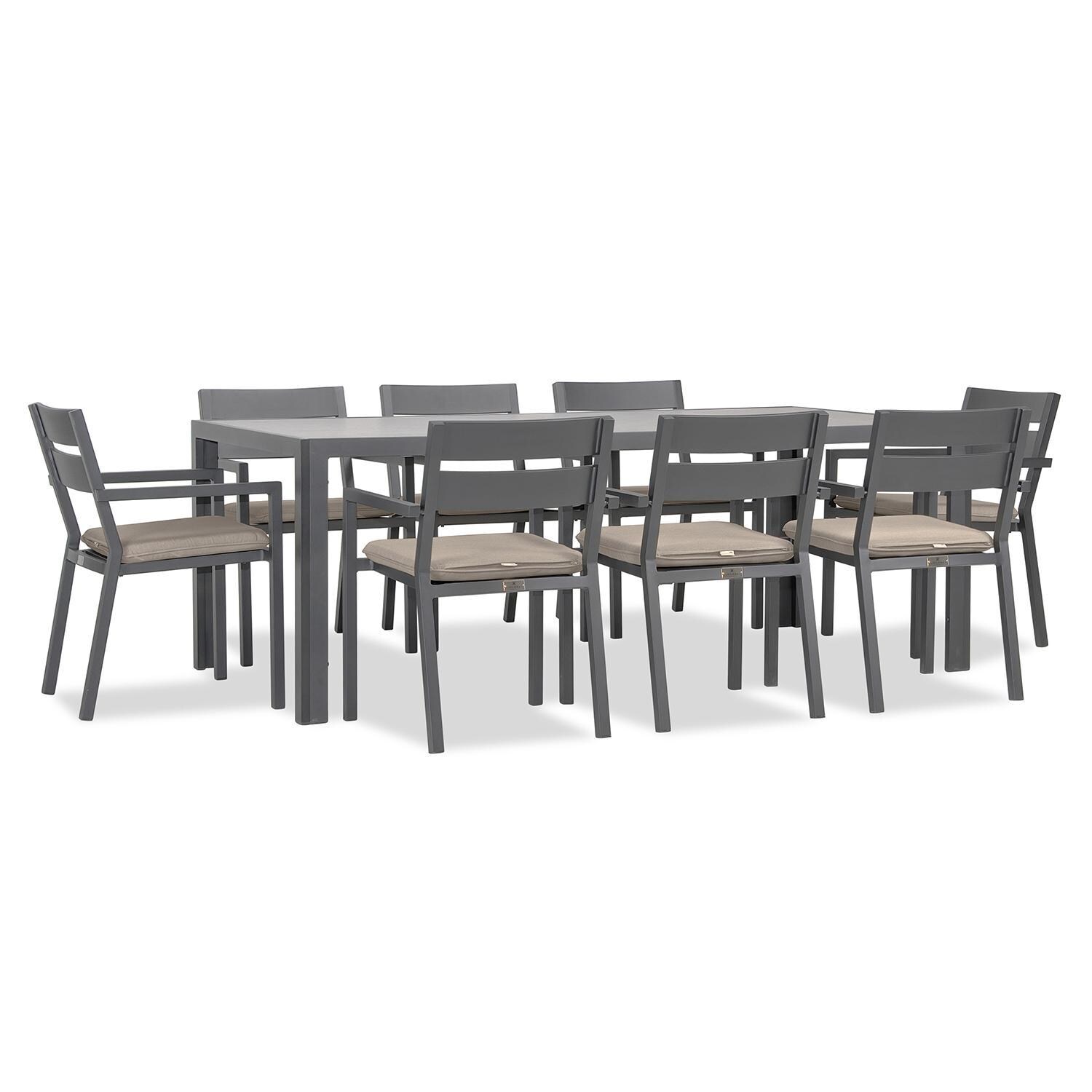 Calm Bay 9 Pc Rectangular Dining Set in Slate/Canvas Flax by Lakeview - White Background 2 thumbnail