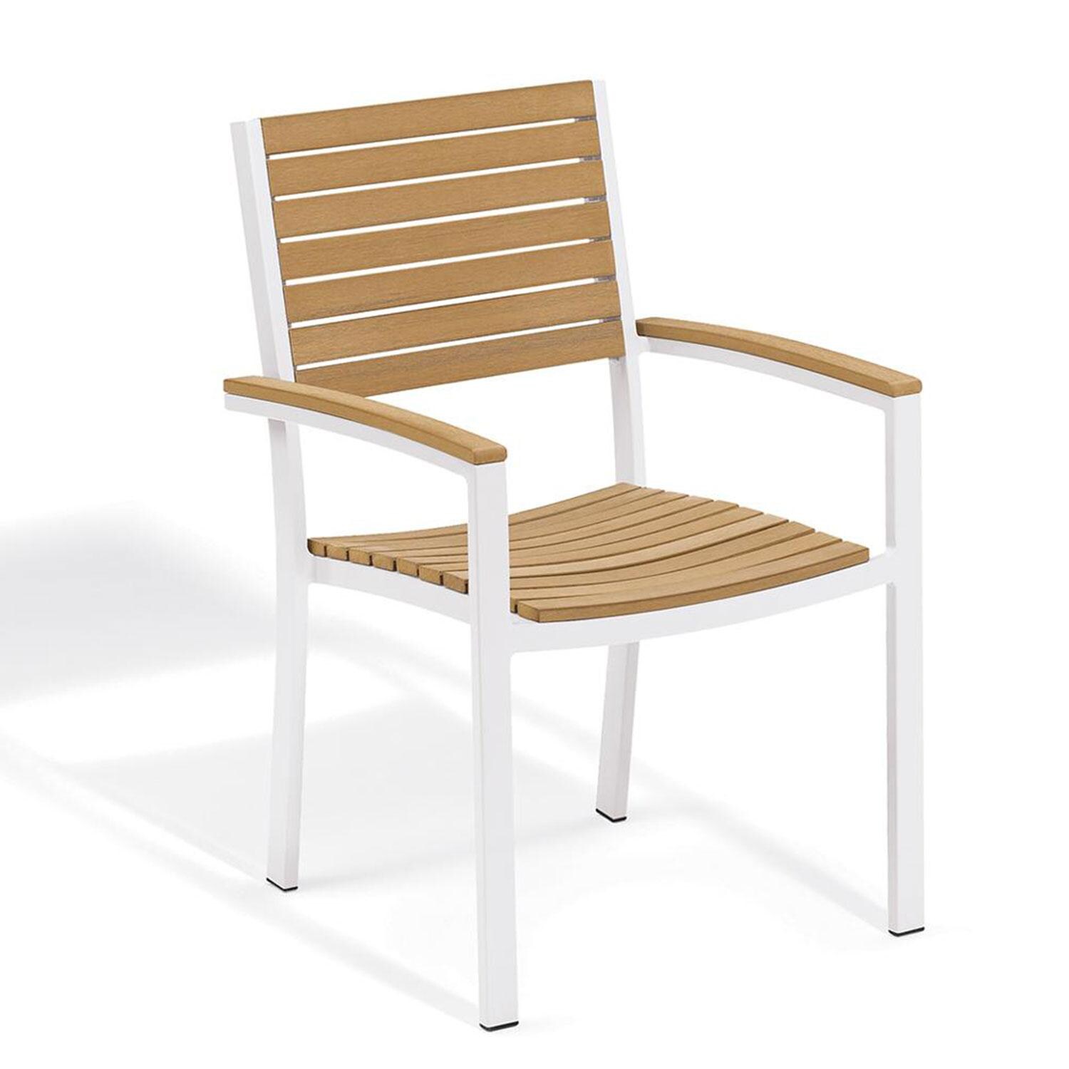 Oxford Garden Travira 6 Piece Chalk Aluminum Patio Dining Set - Natural Tekwood Armchair thumbnail