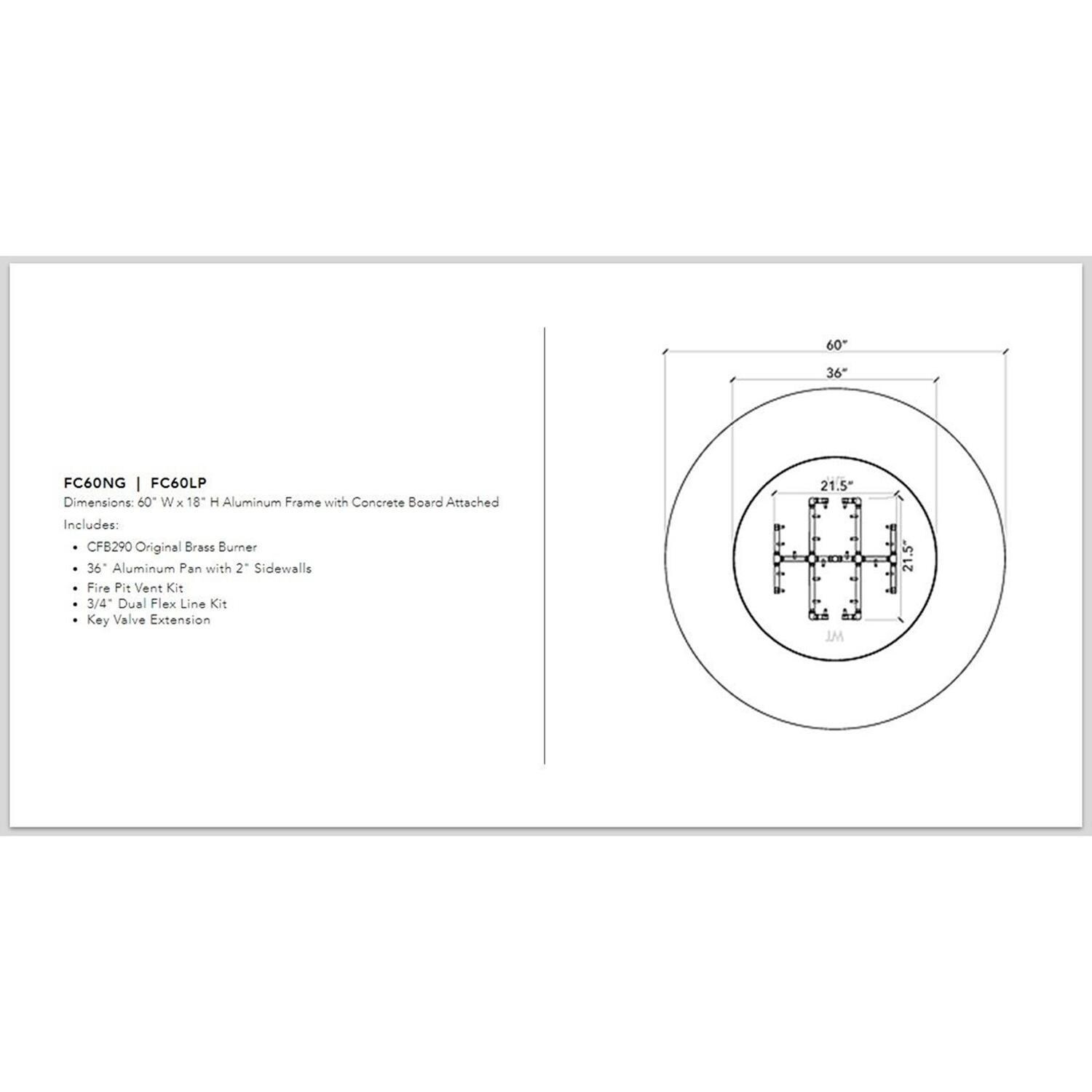 Warming Trends FC60 Circular 60 Inch Natural Gas Ready To Finish Fire Pit Kit - Measurements thumbnail