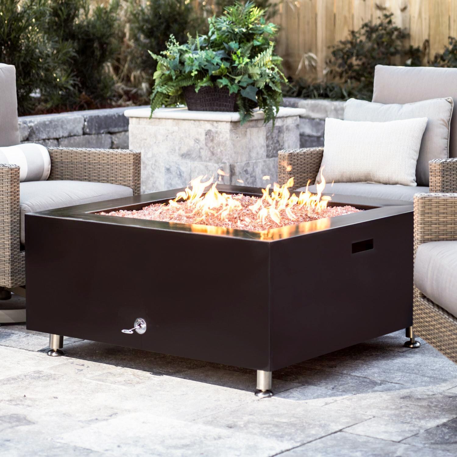 BBQGuys Signature 42-Inch Oil Rubbed Bronze Square Fire Pit - Natural Gas