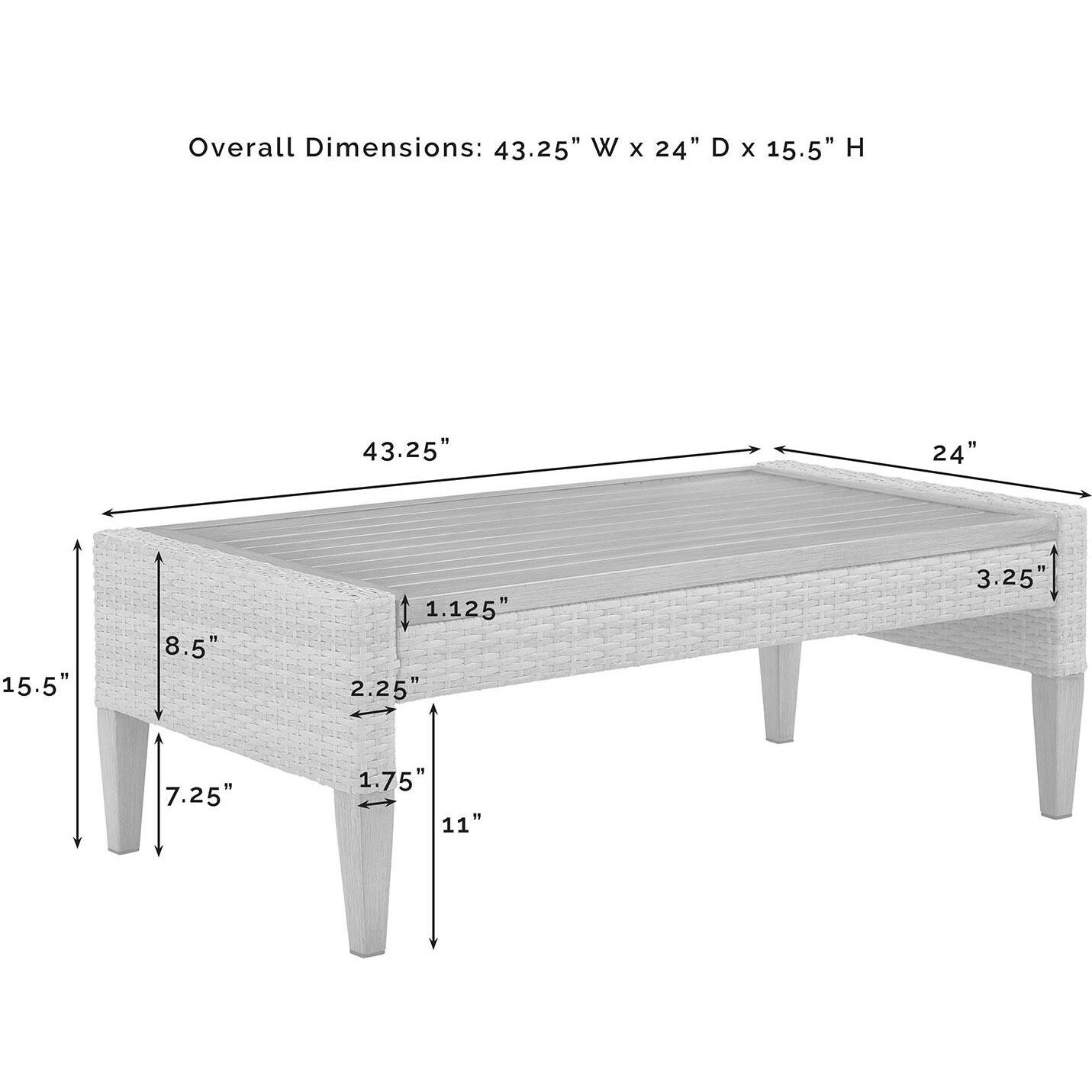 Ultimate Patio UP-92431BR-CR 7Pc Wicker Outdoor Sofa Patio Furniture Set in Creme - Coffee Table Dimensions - Diagram thumbnail