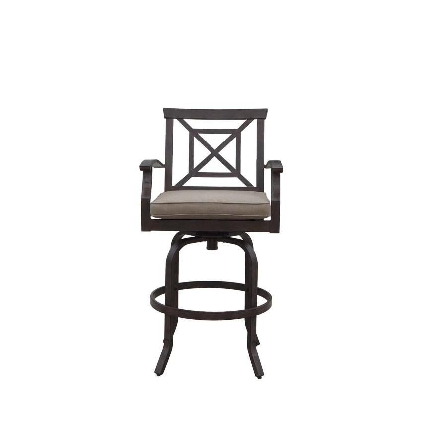 Atlantis Aluminum Swivel Bar Stool Set of 4 w/ Beige Cushions in Walnut By Darlee - White Background thumbnail