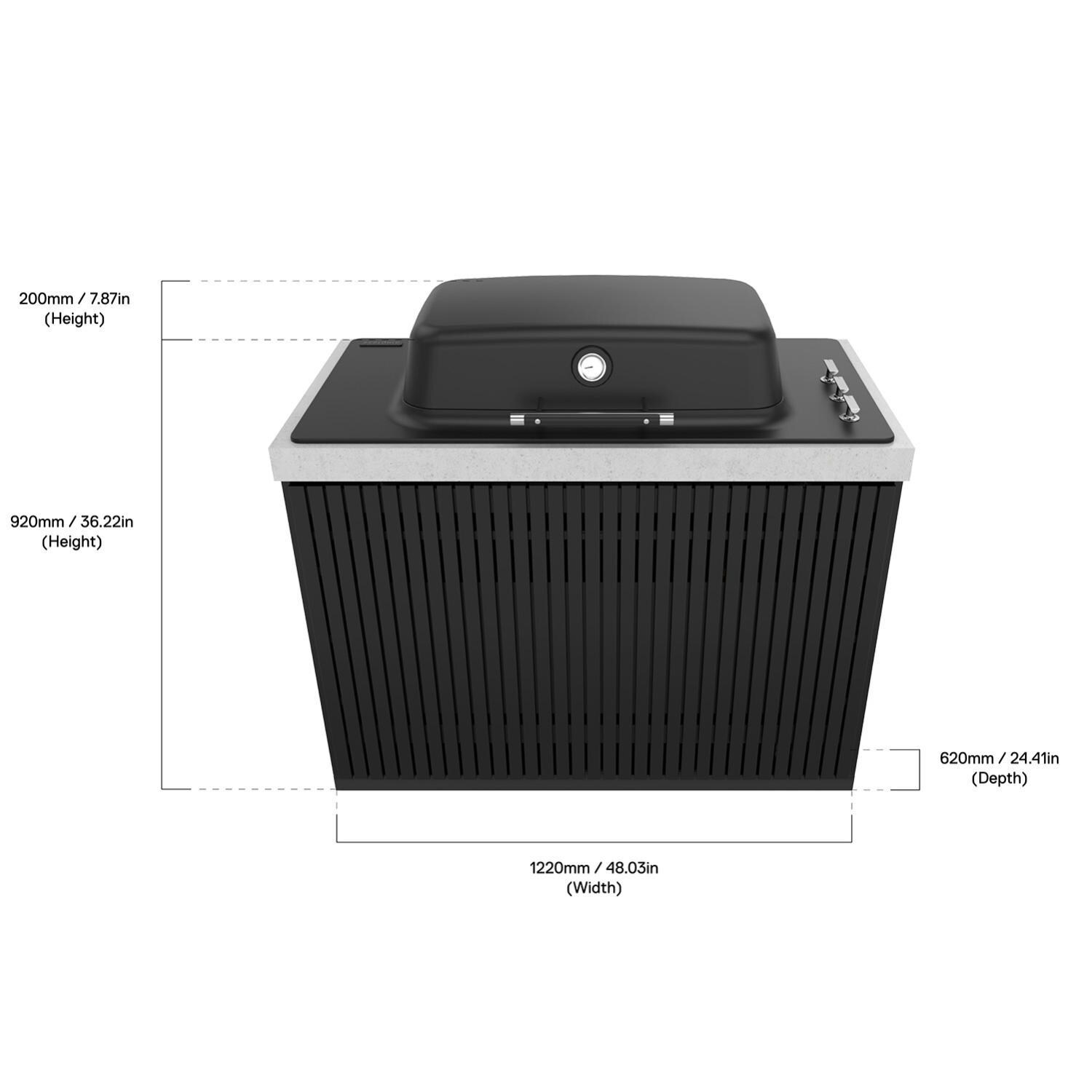 Everdure Marine Grade Cabinet Module w/ Grill in Black - Dimensions thumbnail