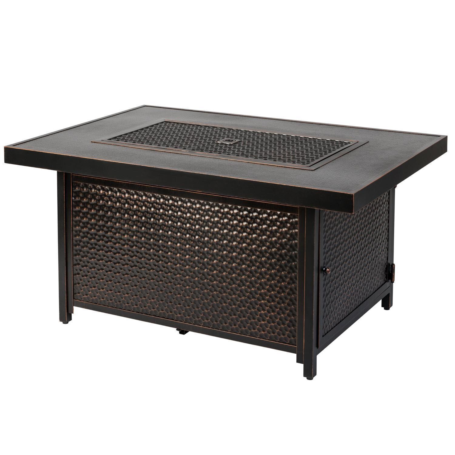 La Flore 5 Pc Resin Wicker Fire Pit Seating Set in Mocha by Ultimate Patio - Fire Pit - White Background thumbnail