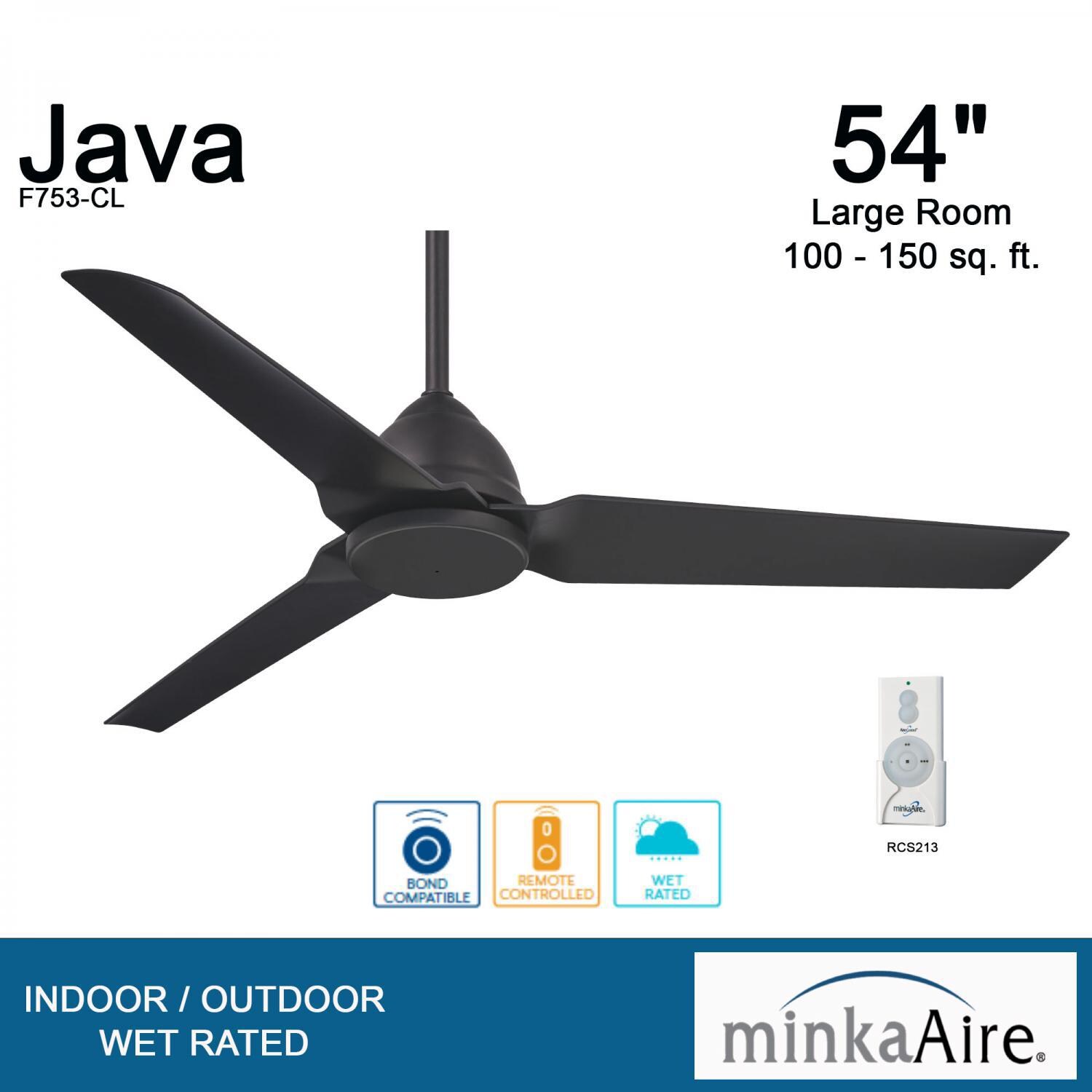 Minka-Aire F753-CL Java 54-Inch 3-Blade Ceiling Fan in Coal Finish w/ Coal Blades - Overview thumbnail